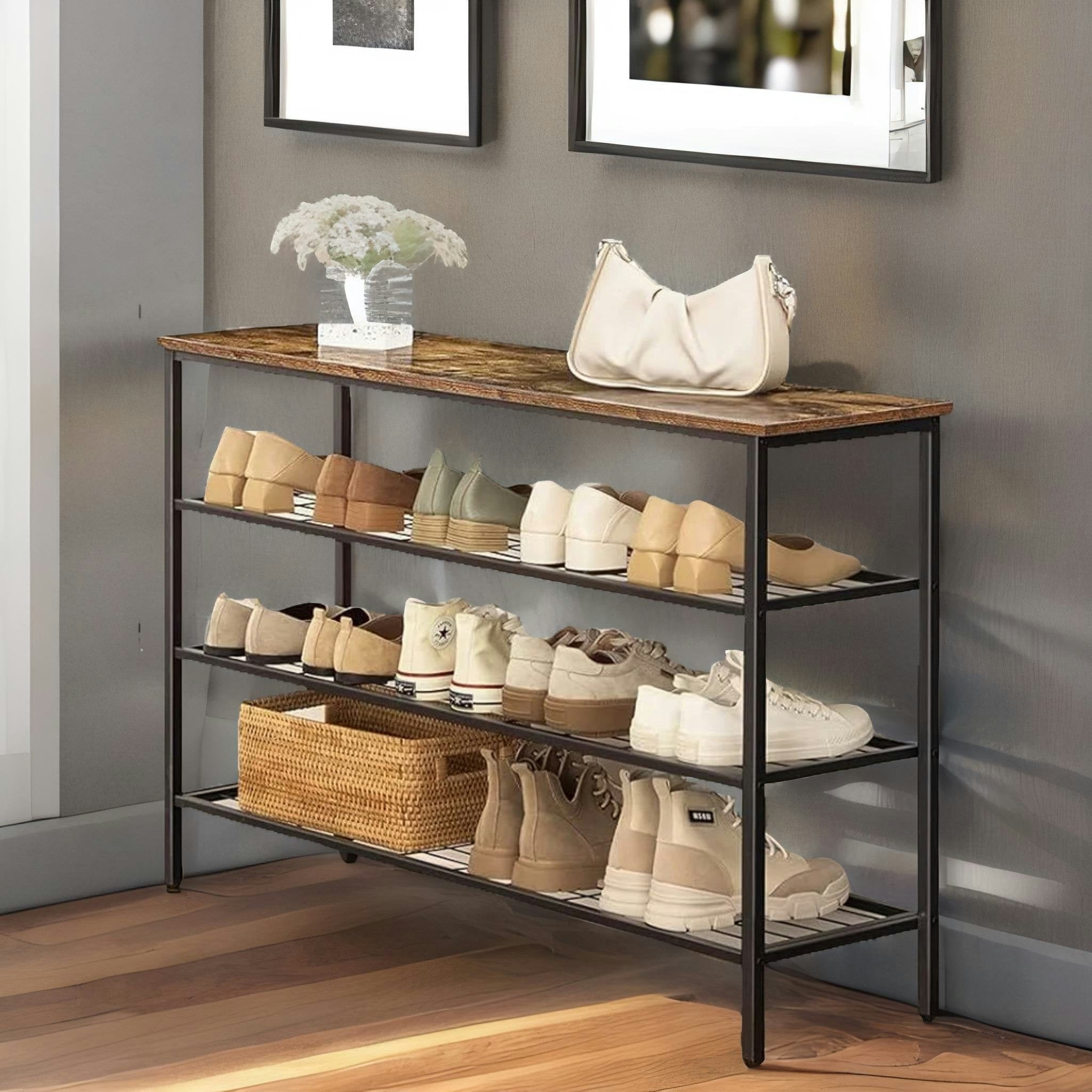 Rackhams Brown/Black 4-Tier Shoe Rack