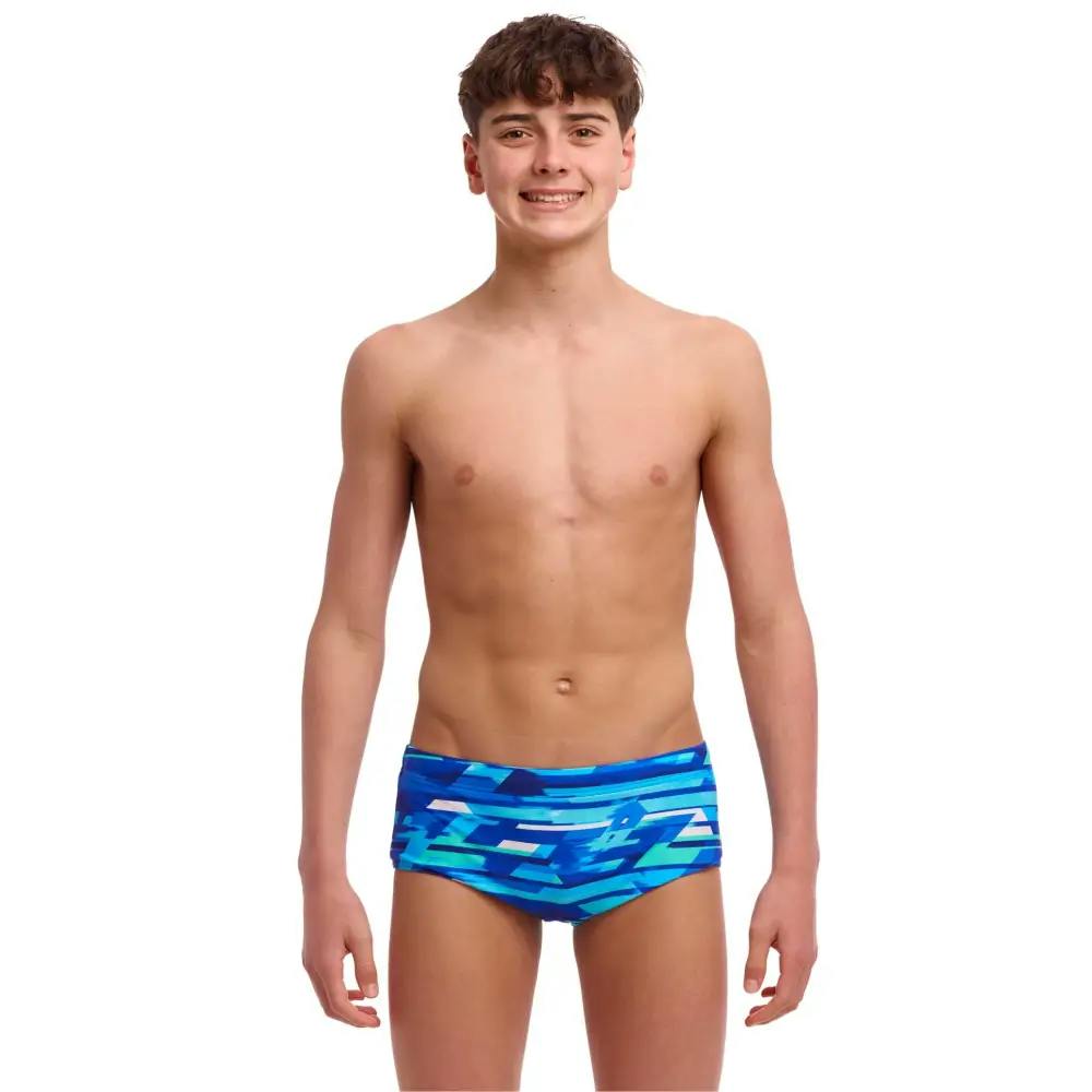 Funky Trunks Boys Blue Pace Racer Sidewinder Swim Trunks - Waist Size 26