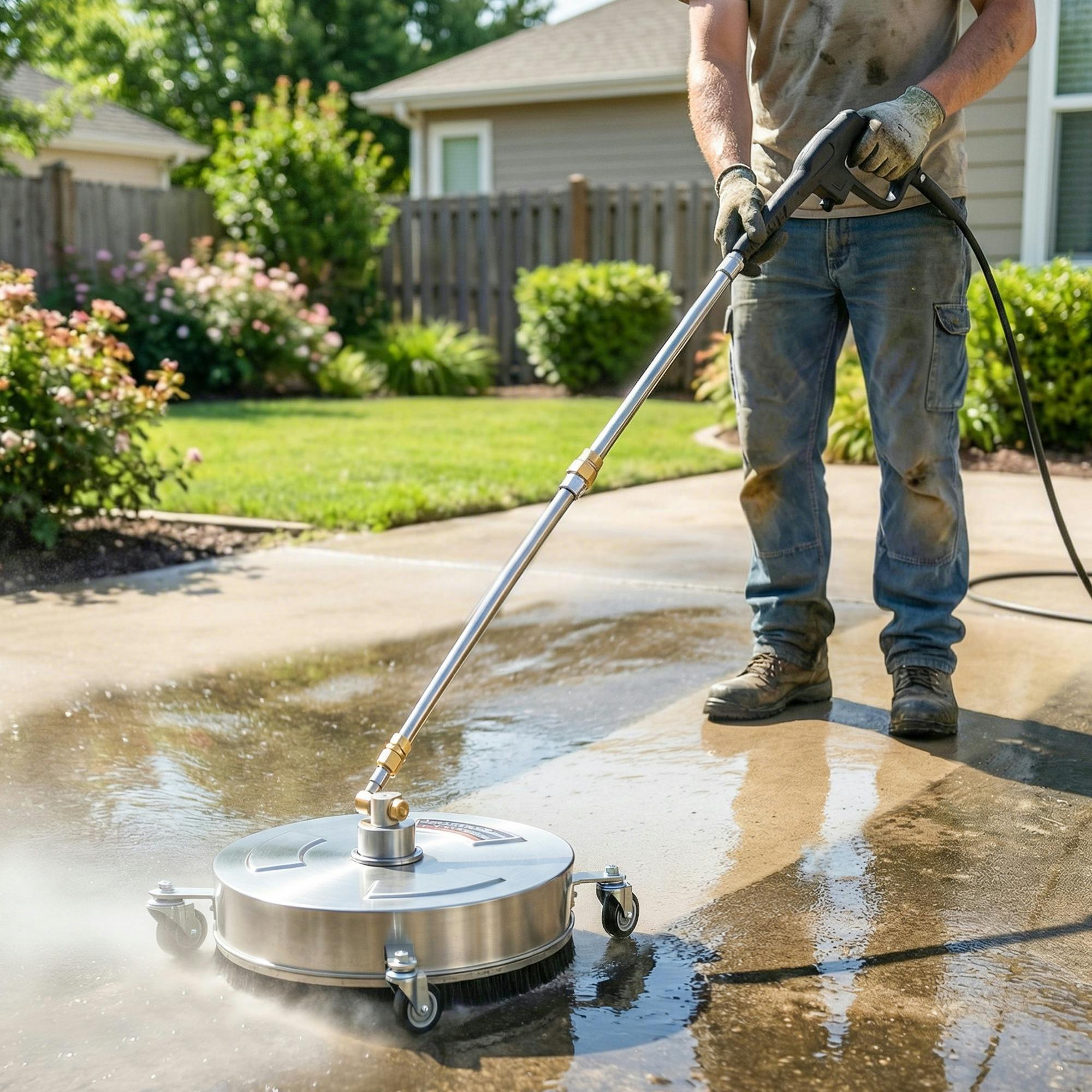 Rackhams Silver 13" Pressure Washer Surface Cleaner With 4 Wheels - Pressure Washer Surface Cleaner - 36 X 36 X 89 Cm