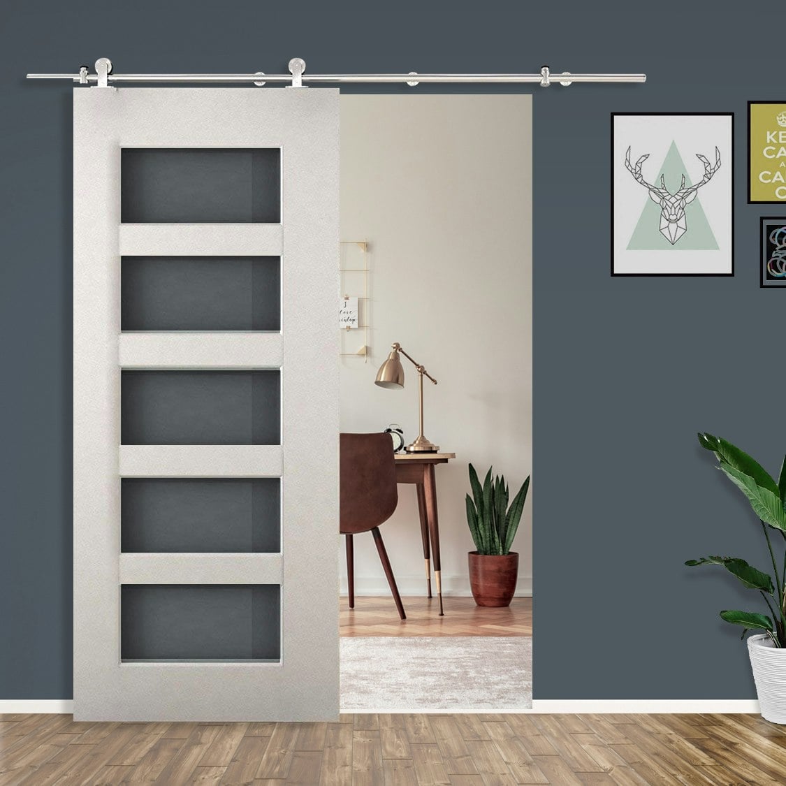 Rackhams Modern Sliding Barn Door Closet Hardware Track Kit