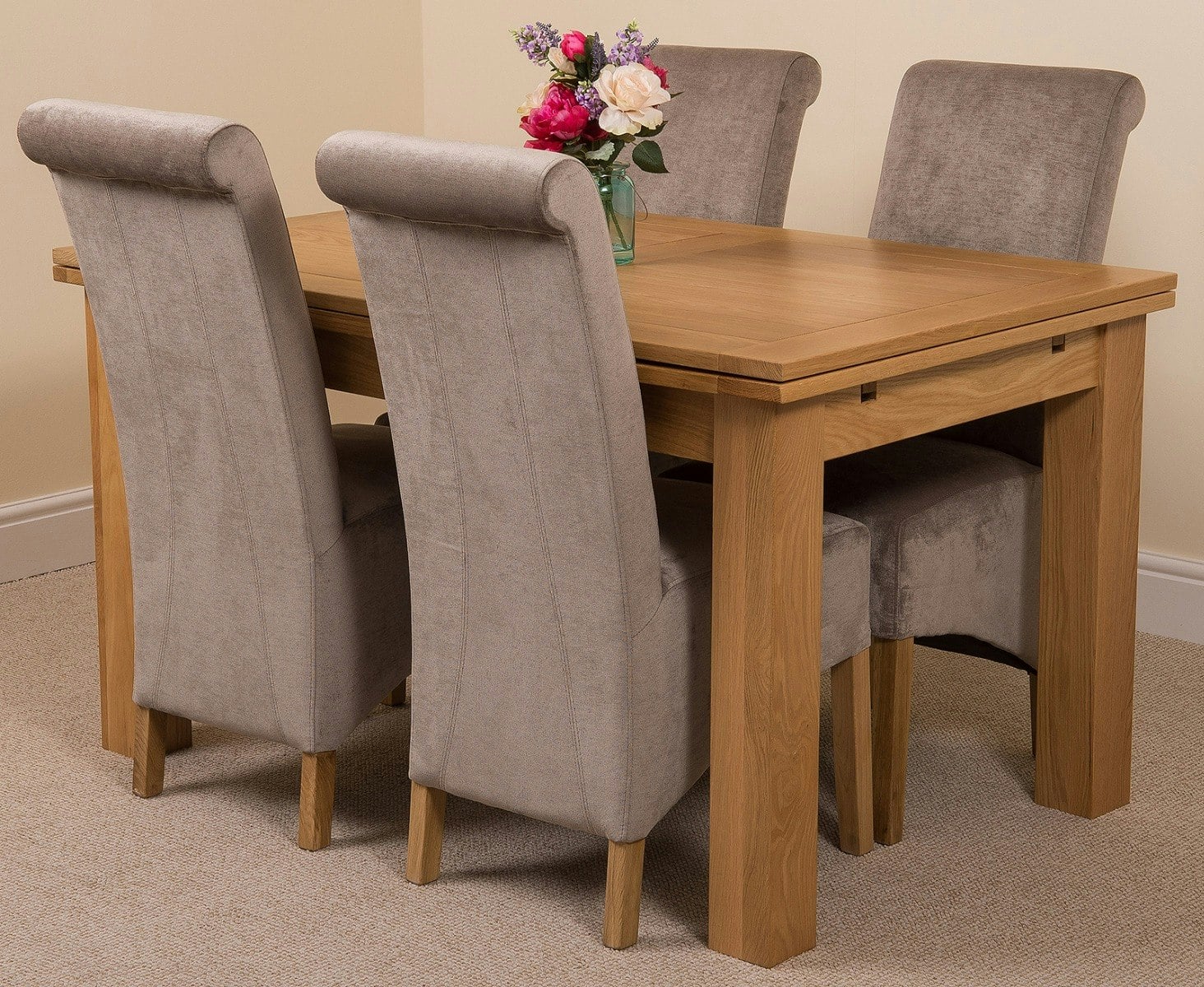 Rackhams Grey Richmond Medium Oak Extendable Dining Table With Montana Fabric Chairs - 4 Chairs