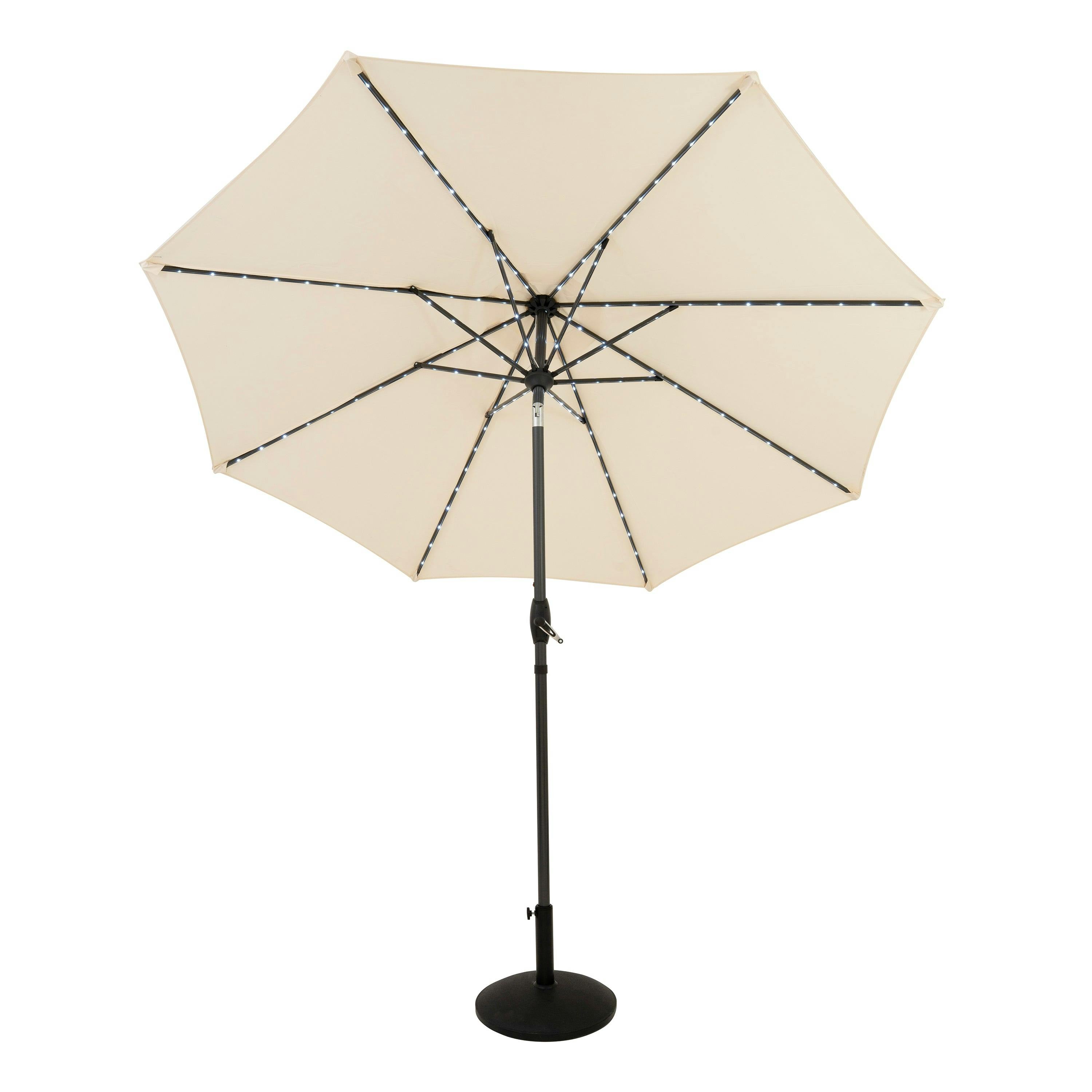 Rackhams Cream Led Tilt Parasol 2.7M With Tilt Base –