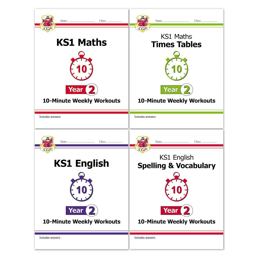 Various Publishers Cgp Ks1 Year 2 10-Minute Weekly Workout Bundle – Ages 6-7 (Maths, English, Times Tables, Spelling And Vocabulary)