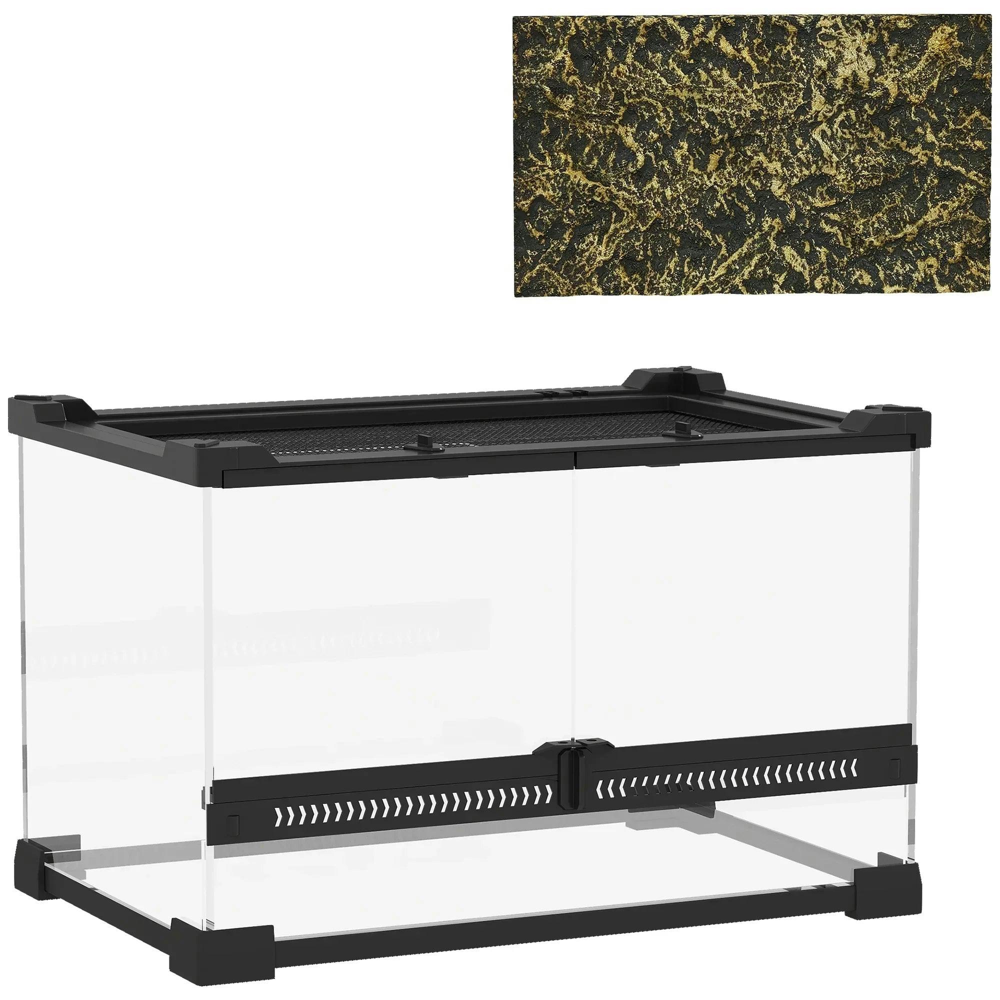 Pawhut (S) Glass Terrarium, Reptile Vivarium With Stone Background, Black - Image 3