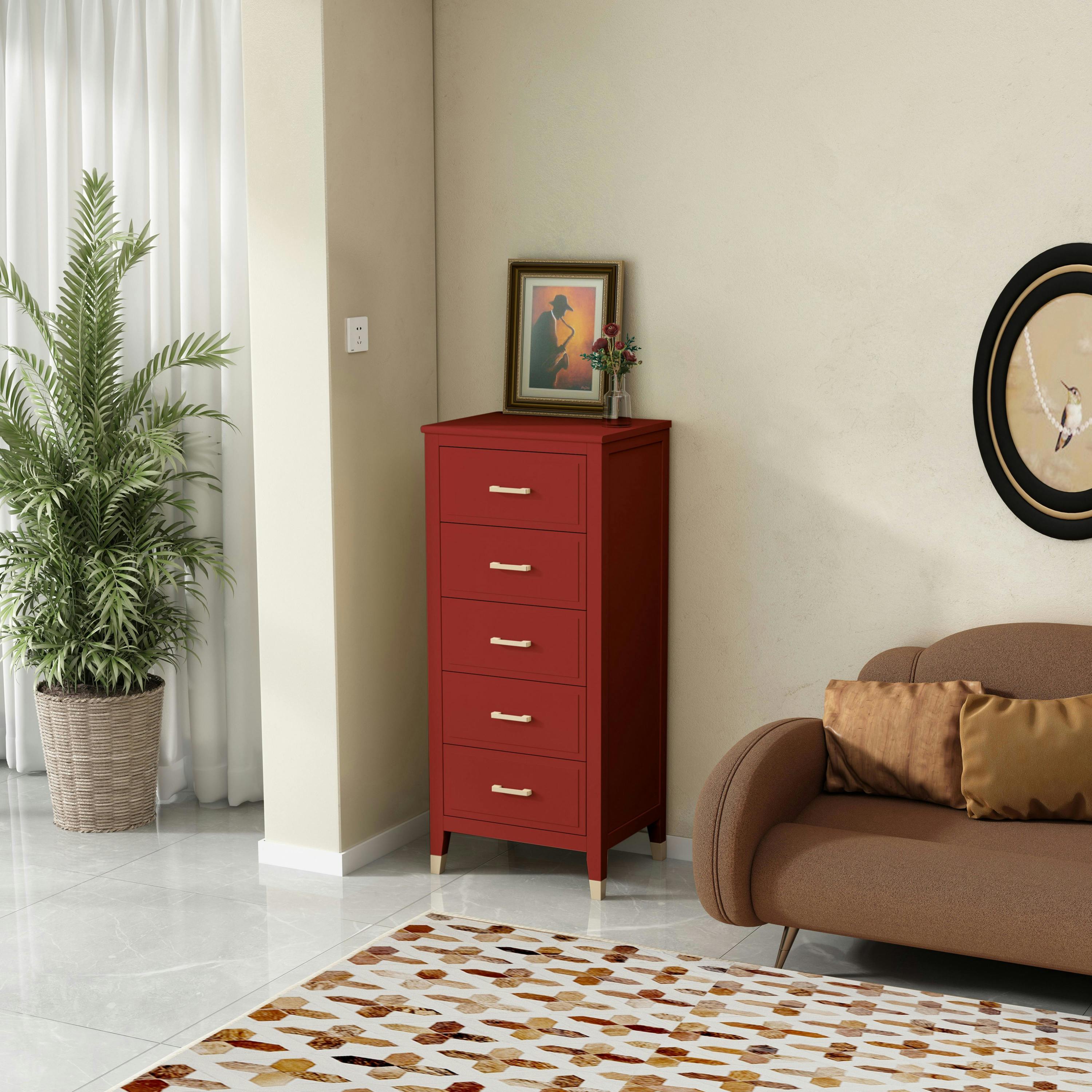 Cabinet Bits Red Palazzi 5 Drawer Narrow Chest Of Drawers