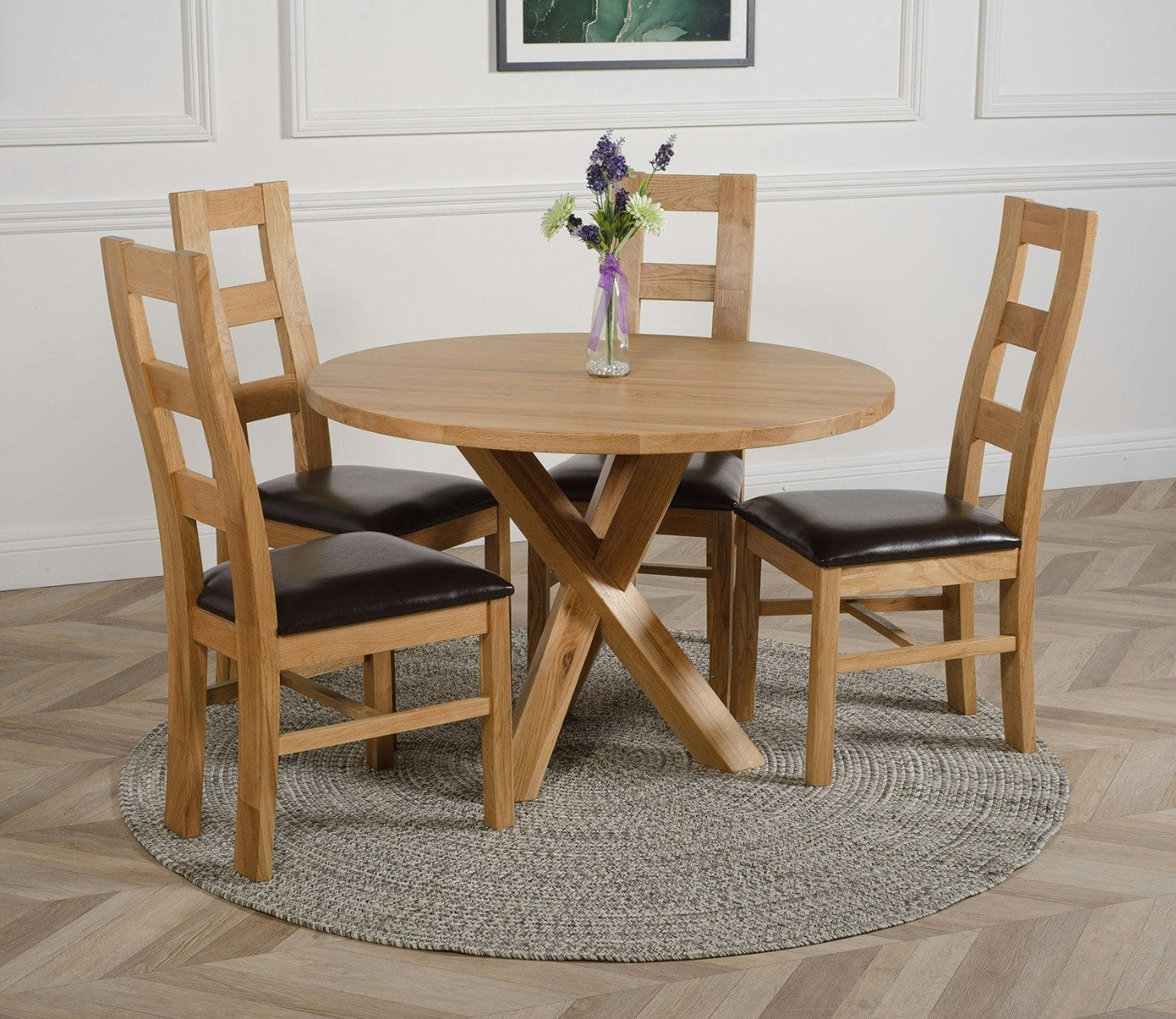 Rackhams Oregon Round Oak Dining Table With 4 Yale Oak Chairs - 1 - Natural Oak - 4 Chairs