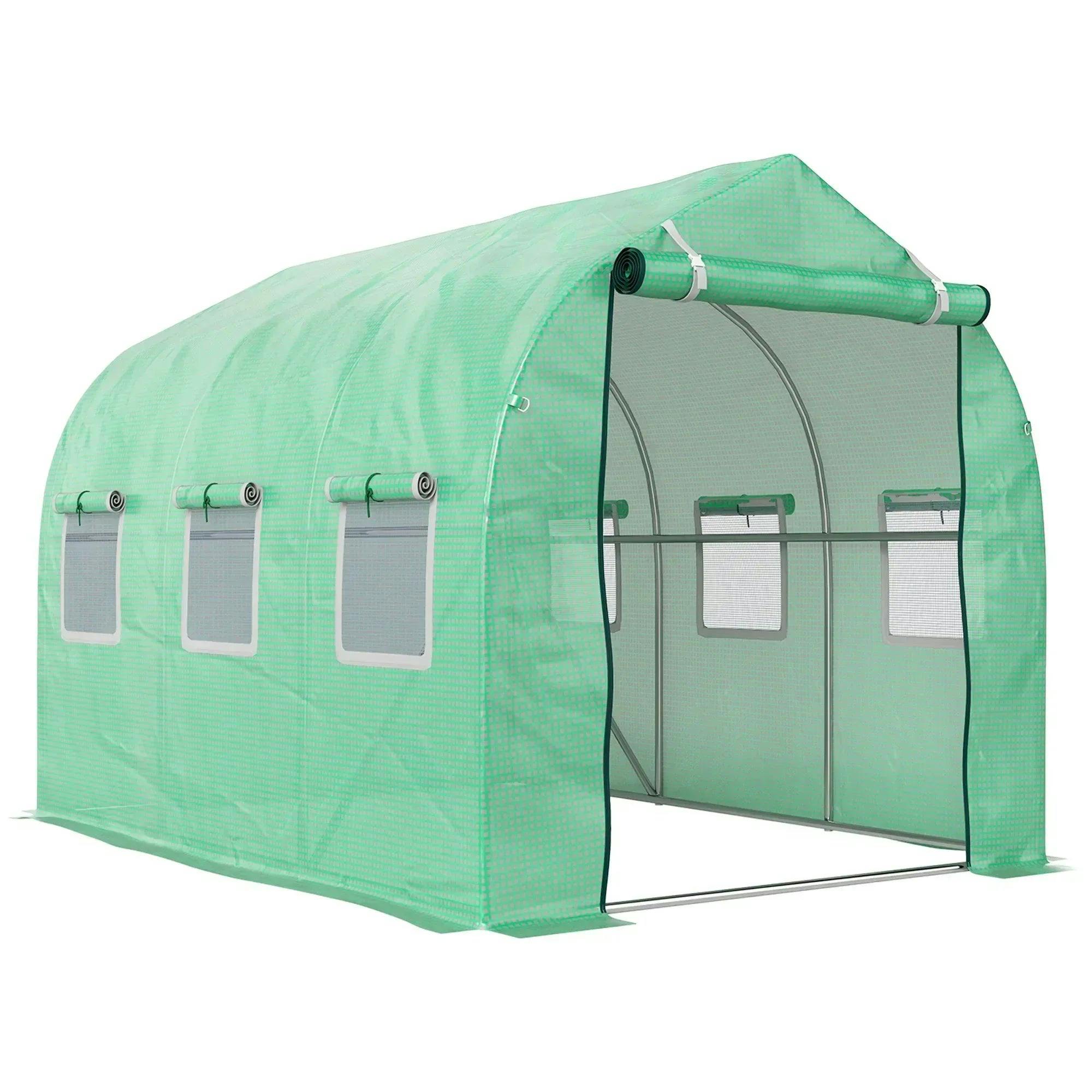 Outsunny 4 X 2 M Walk In Polytunnel Greenhouse Galvanised Steel W/ Zipped Door - 3 X 2 M - Image 4