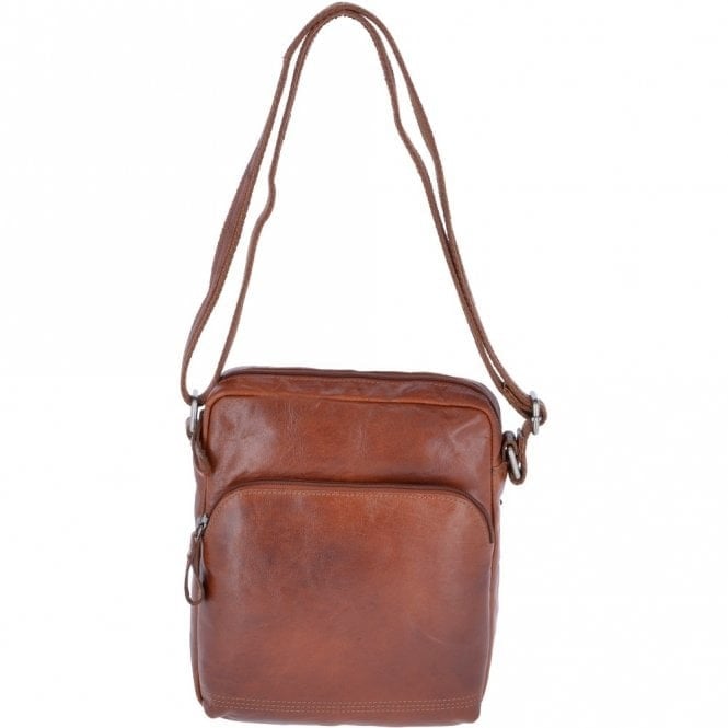 Ashwood Grain Genuine Premium Leather Vintage Shoulder Bag With Padded Compartment For 12 Inch Tablet & Multiple Organiser Compartments - Tan