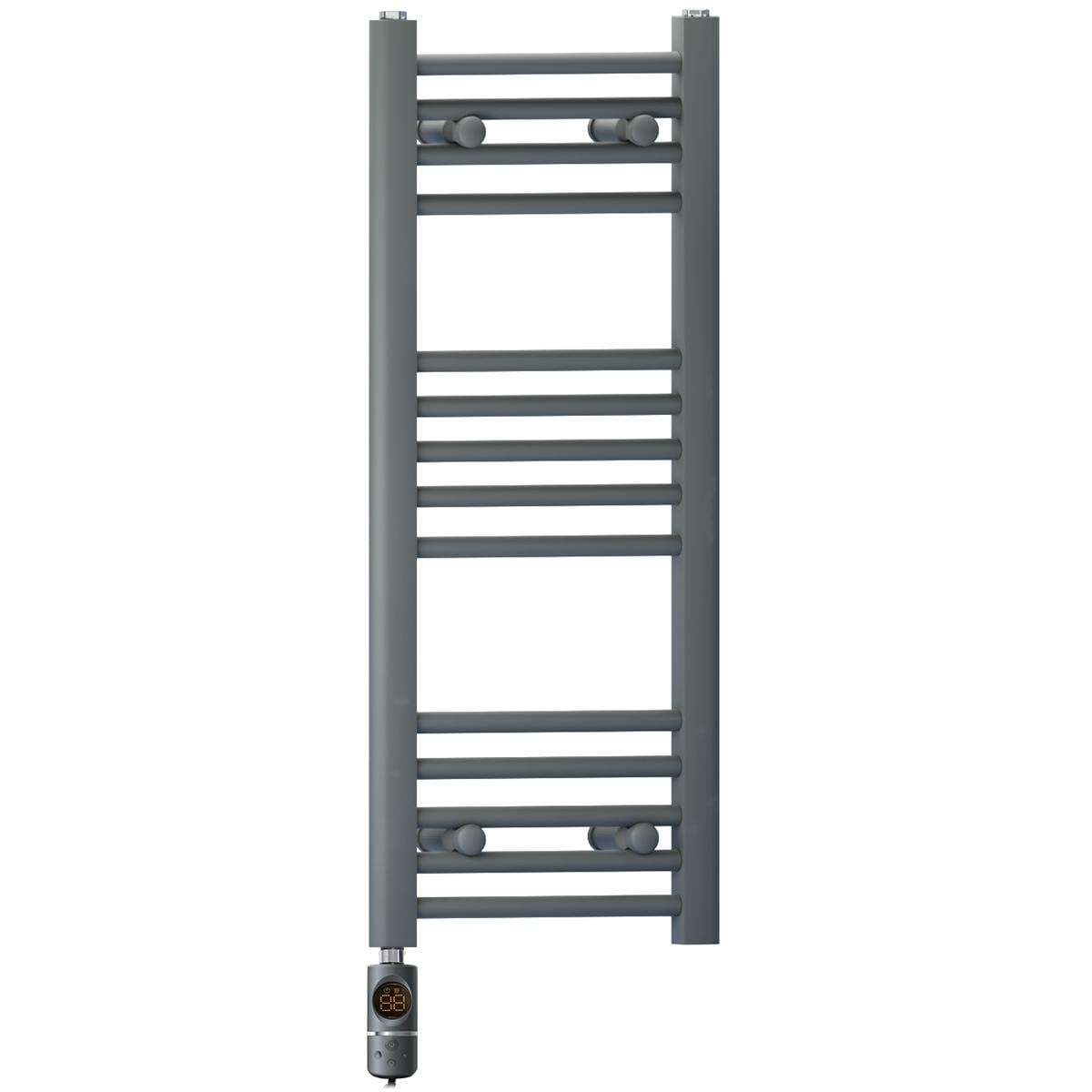 Myhomeware Anthracite/Grey 400 X 800 Mm Electric Bathroom Towel Rail Radiator Heater With Af Thermostatic Electric Element Pre-Filled
