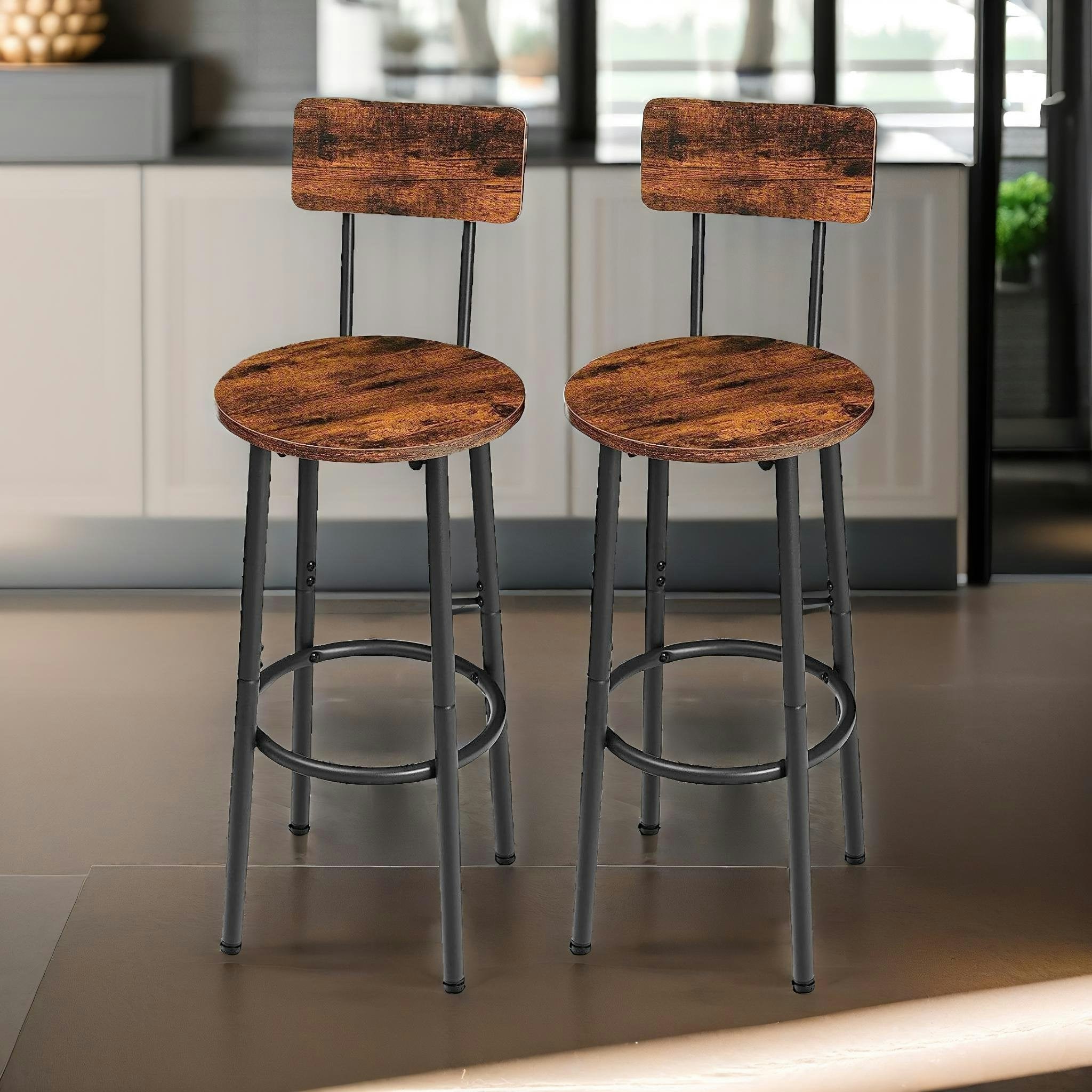 Rackhams Brown/Black Set Of 2 Bar Stools With Backrest