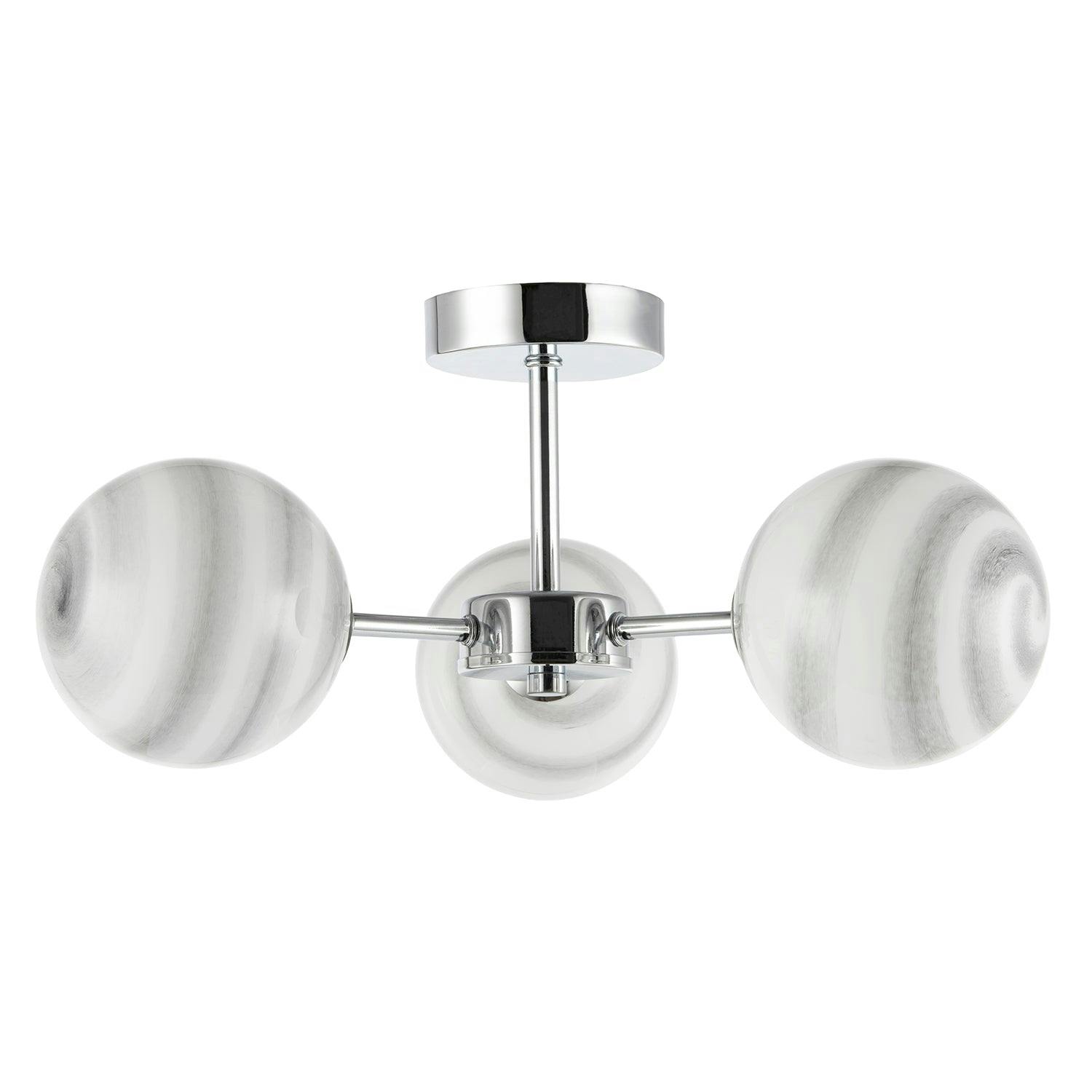 Happy Homewares Light/Grey Designer Polished Chrome Ceiling With Marble Glass Shades