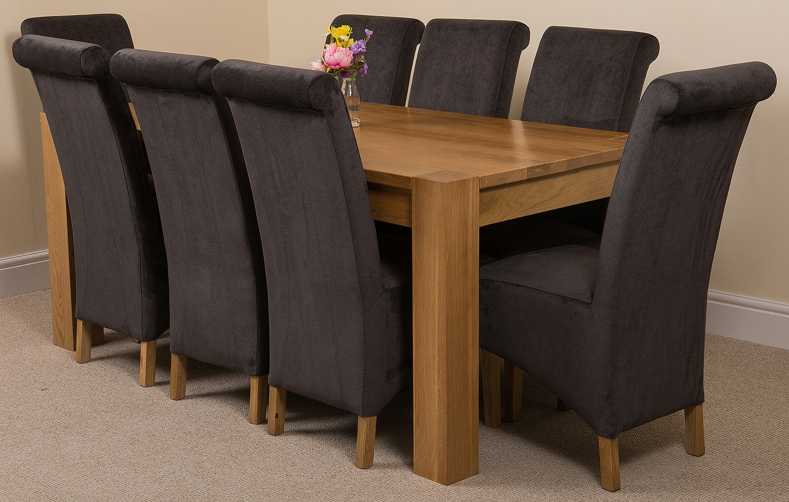 Rackhams Black Kuba Large Oak Dining Table With Montana Fabric Chairs - 8 Chairs