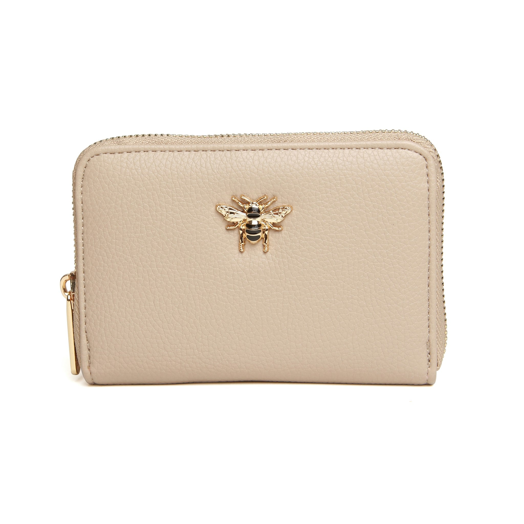 Alice Wheeler Gold Bee Bromley Vegan Leather Medium Concertina Purse - Stone