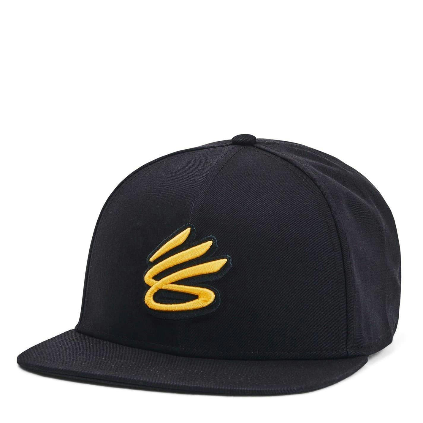 Under Armour Men's Black Curry Logo Cotton Flat Peak Snapback Cap - One Size - 100% Mixed