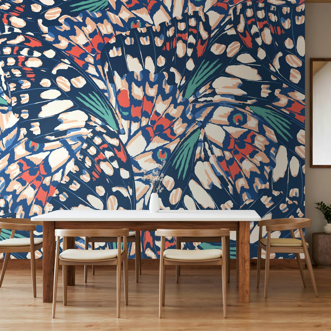 Rackhams Blue/Coral Butterfly Wings - Navy And - Medium - W300cm X H240cm