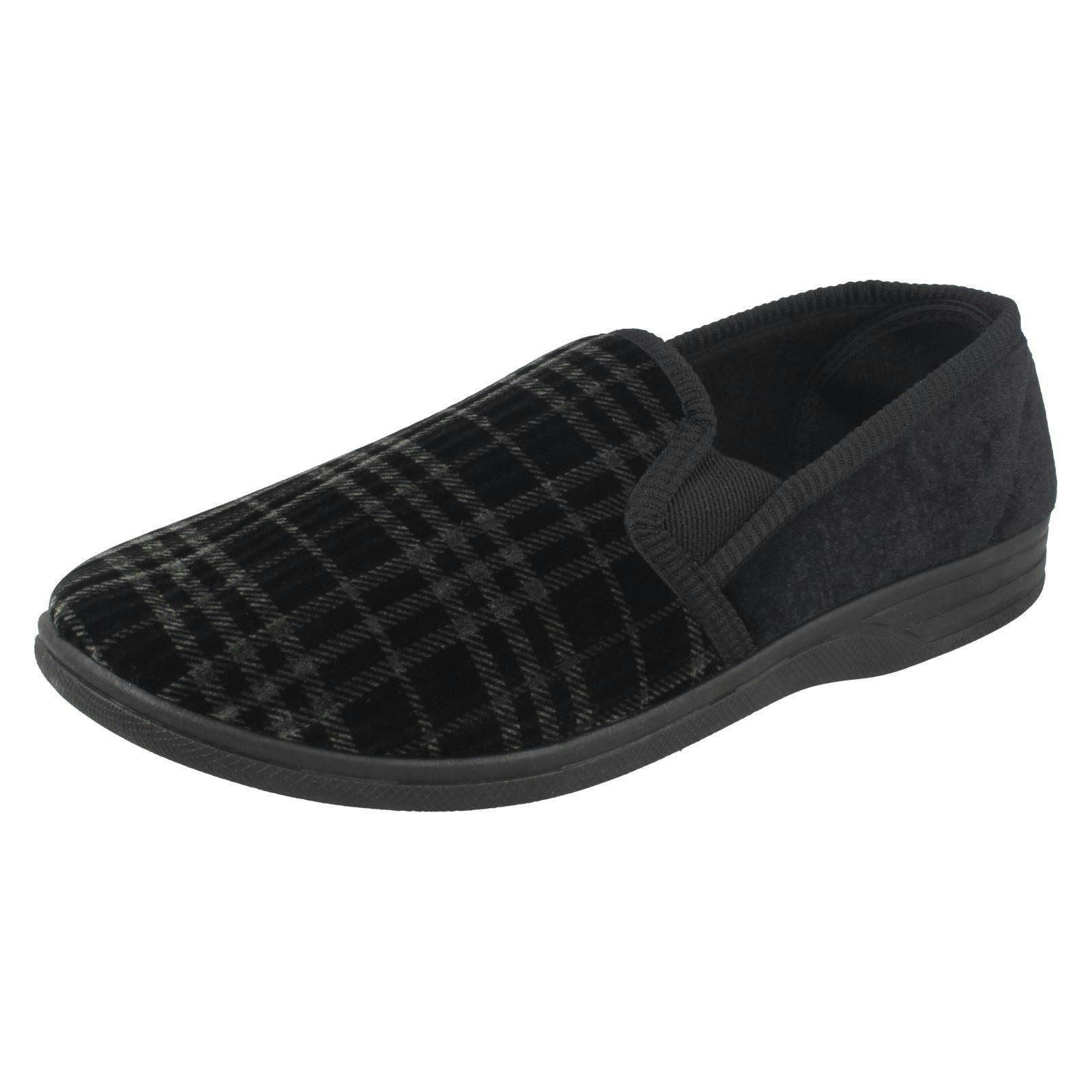 Spot On Men's Black Checked Slippers - Uk 11