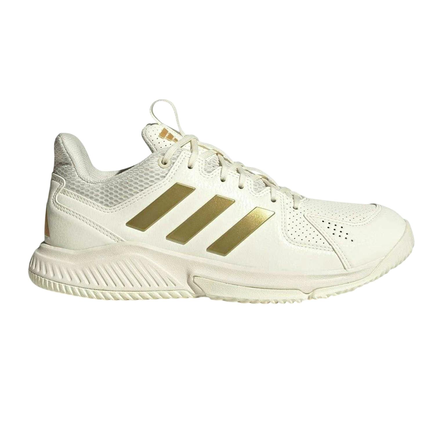 Adidas Women's White/Gold 3 Stripes Low Cut Netball Trainers - 4 Uk - 100% Mixed