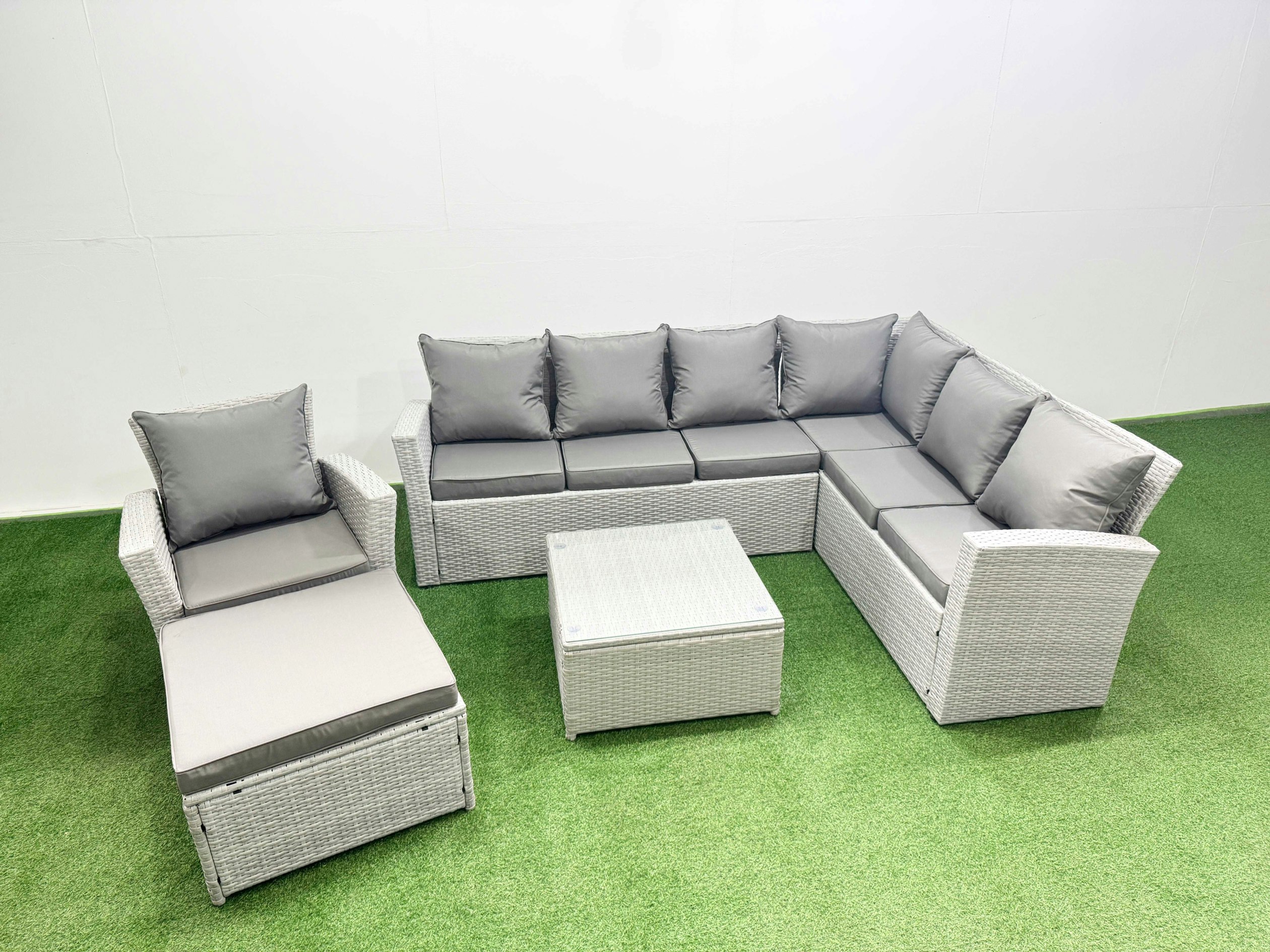 Fimous Light/Grey Rattan Garden Outdoor Furniture Set 8 Seater Rattan Garden Sofa Set With Armchair Big Footstool Mixed
