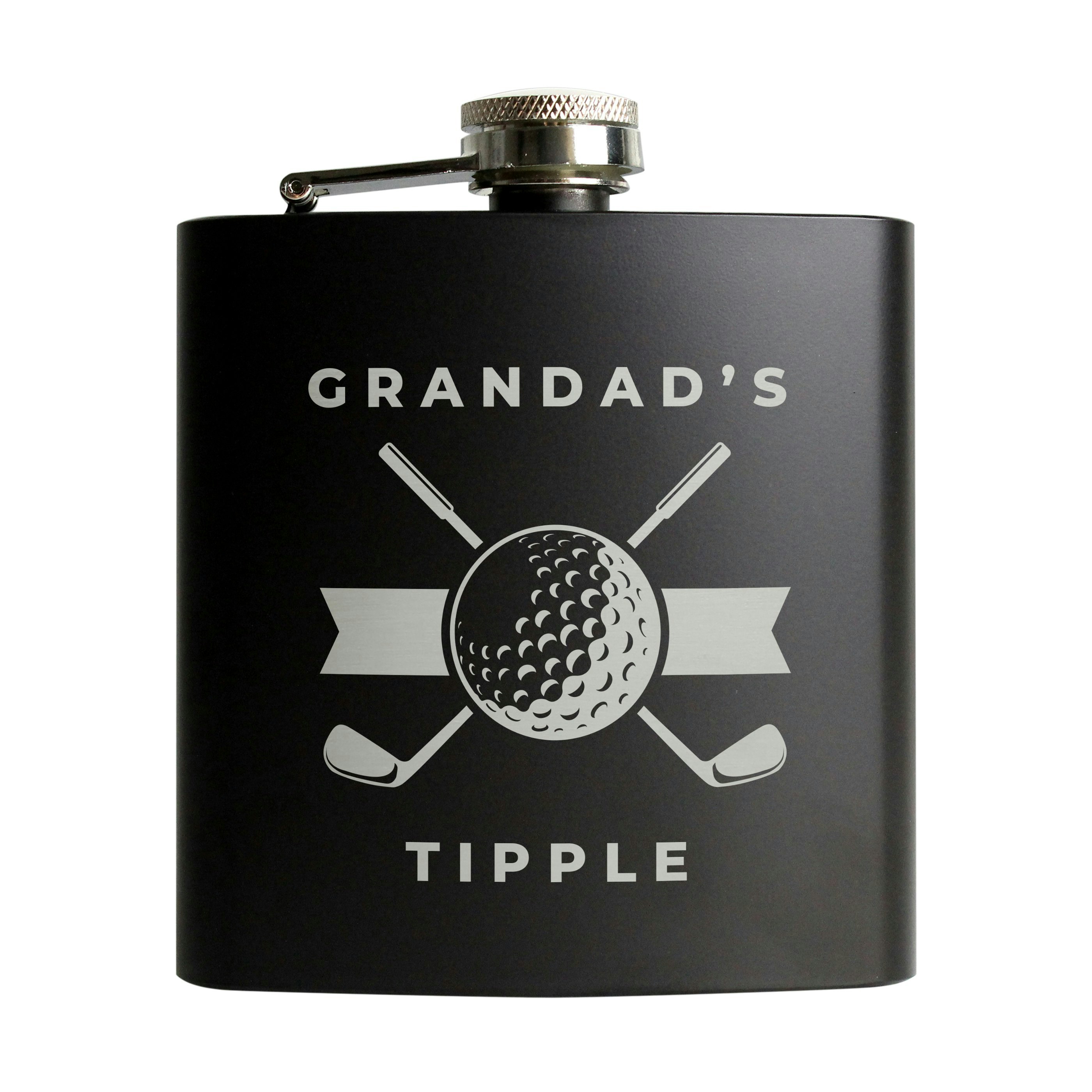 Rackhams Black Personalised Golf Hip Flask