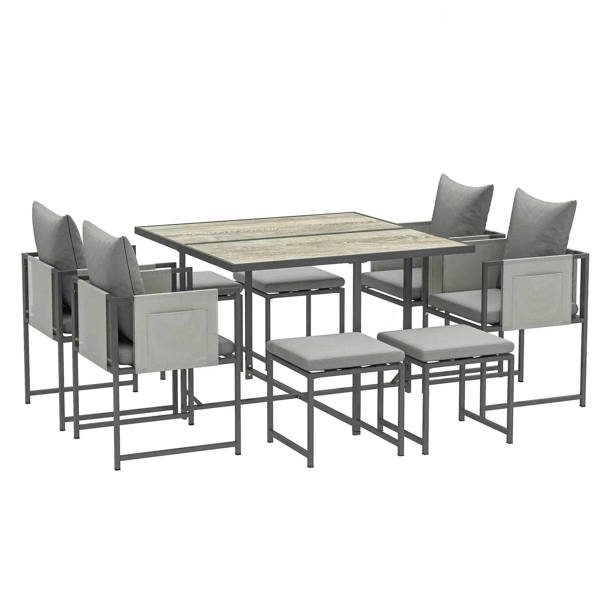 8 Seater Rattan Garden Dining Set Cube Patio Furniture Cushioned Grey - Image 10