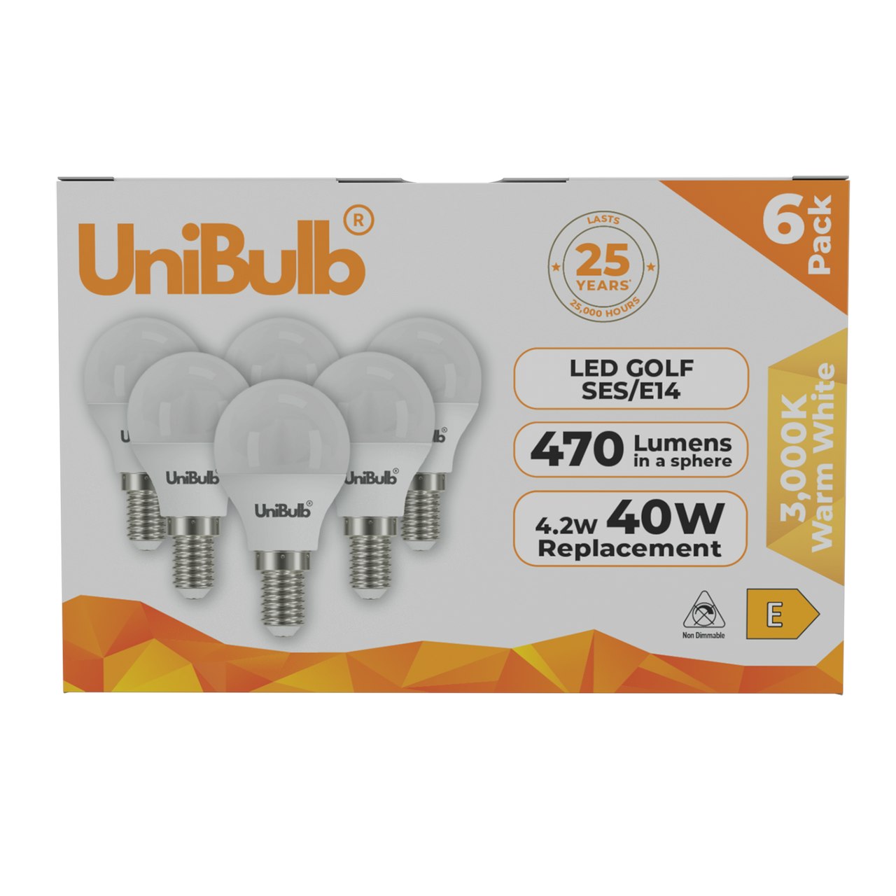 Unibulb White/Light Led Golf Ball E14 470Lm 4.2W 3000K (Warm ) Bulb - Pack Of 6