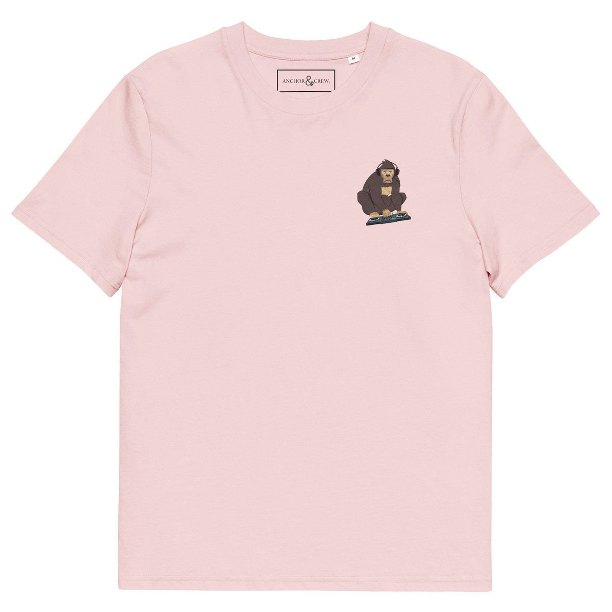 Anchor & Crew Pink The Dj Monkey Organic Cotton Embroidered T-Shirt - Xl - Cotton