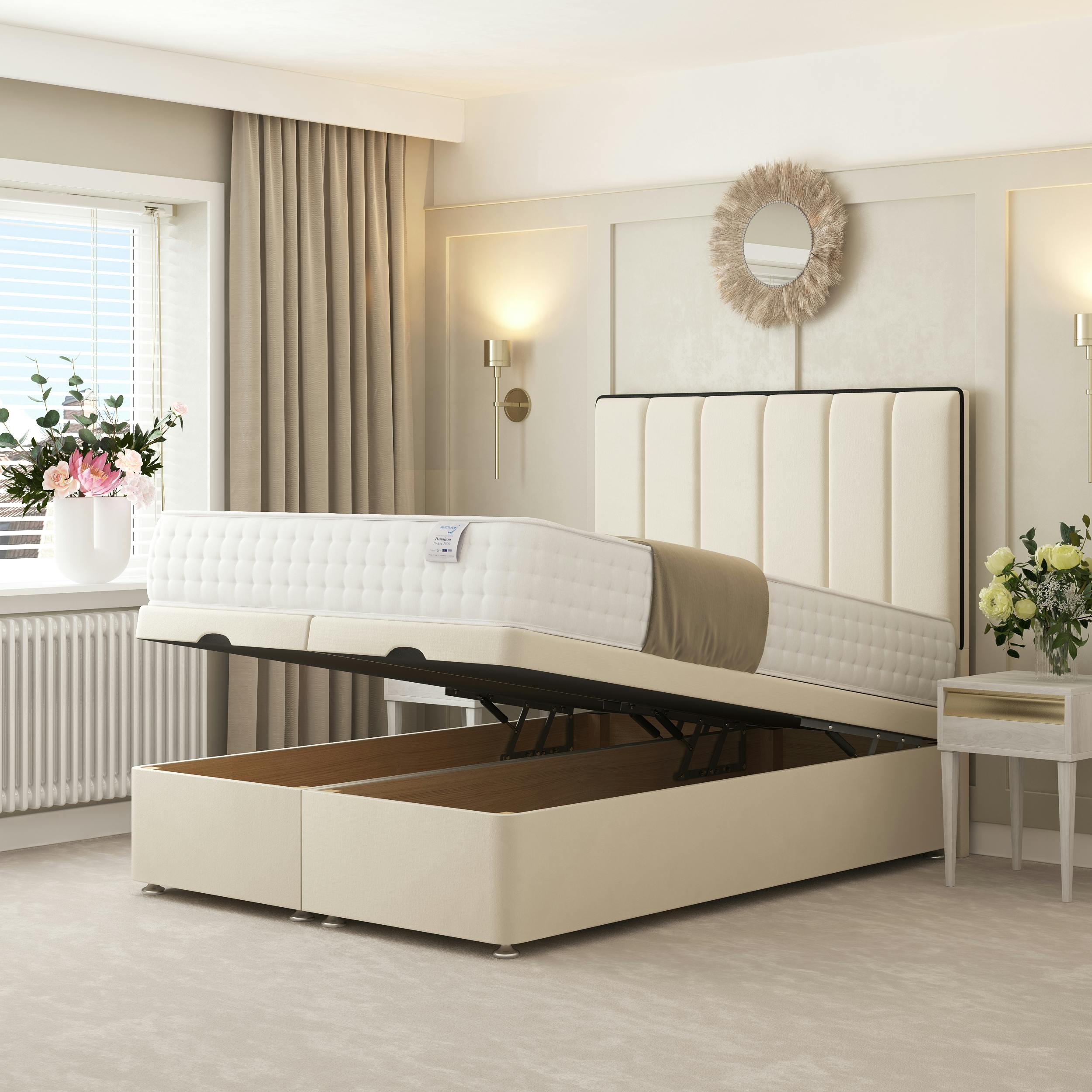 Rackhams Cream Herringbone Ottoman Divan Bed - Small Double