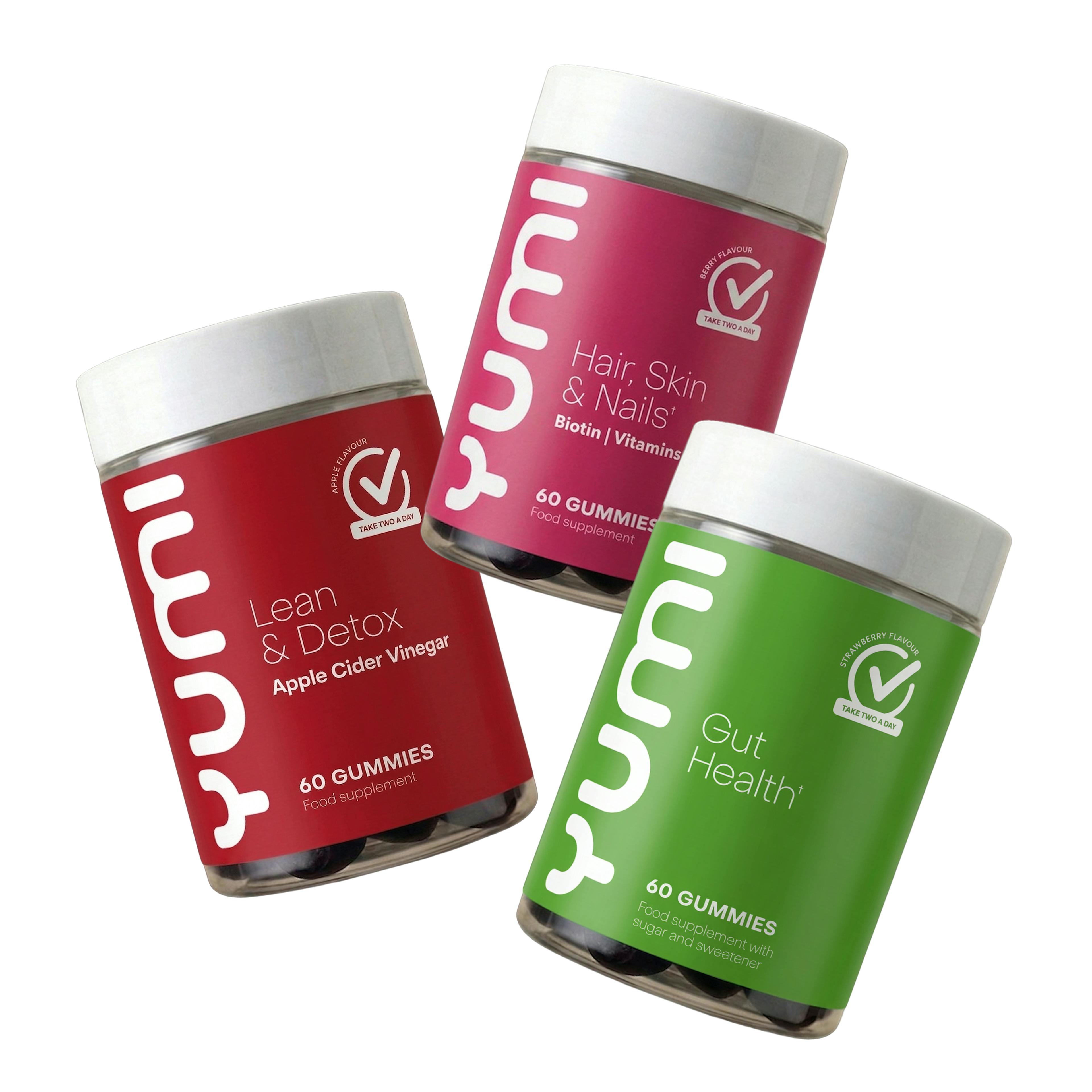 Yumi Nutrition Daily Glow Bundle 3X 60 Gummies - Lean & Detox | Hair Skin & Nails | Gut Health - 1 Month