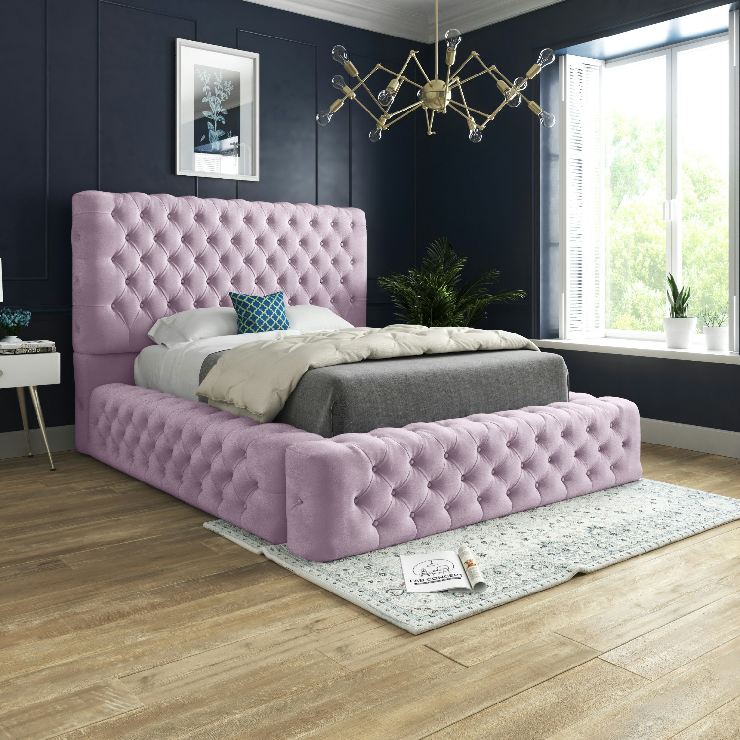 Rackhams Pink Grand Milan Pleated Upholstery Bed Frame - Double