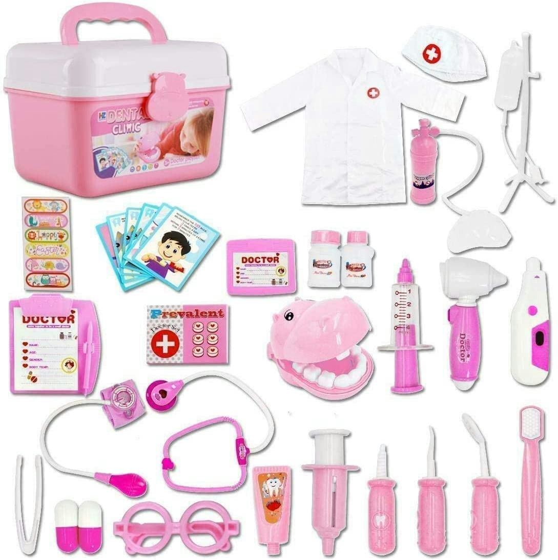 Deao Toys Light Kids Role Play Dentist Surgeon Vet Medical And Sound Electronic Stethoscope Lab Coat Cap Play Medical Equipmen