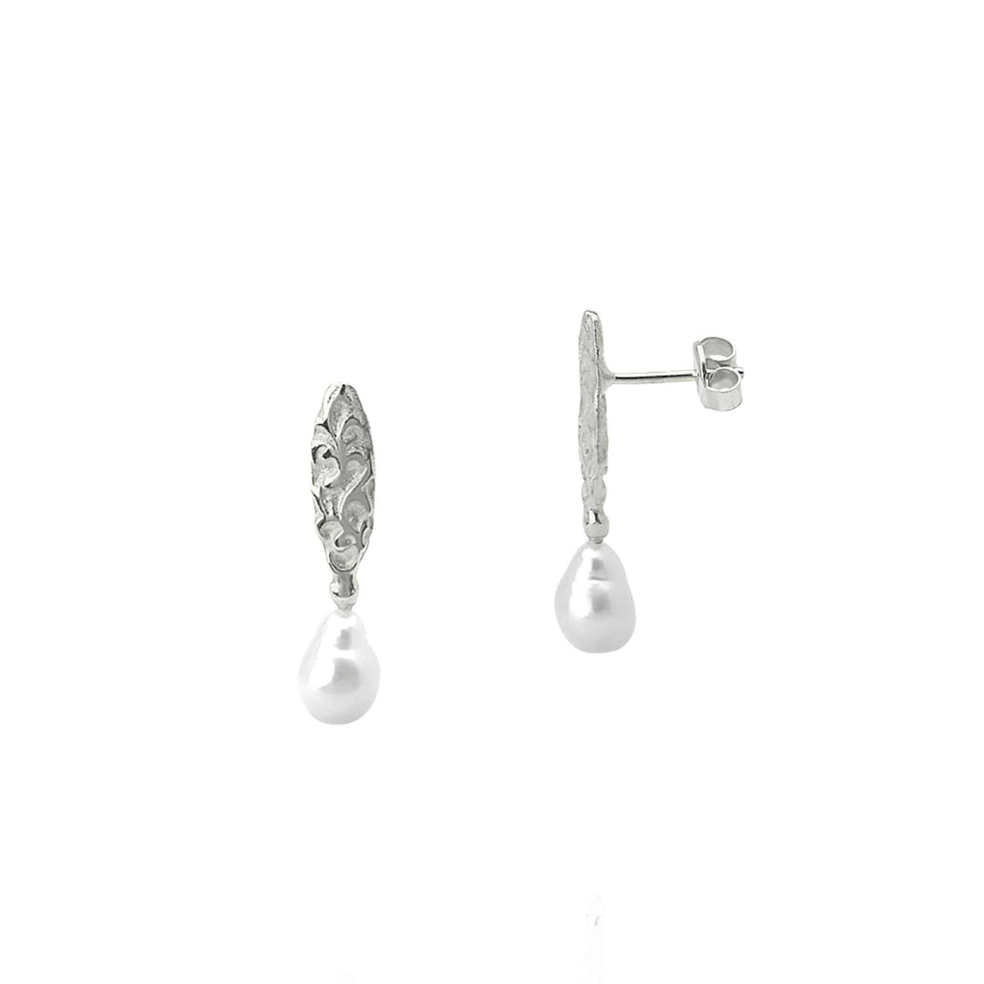 Spero London Silver Drop Baroque Pearl Natural Textured Sterling Authentic Earrings