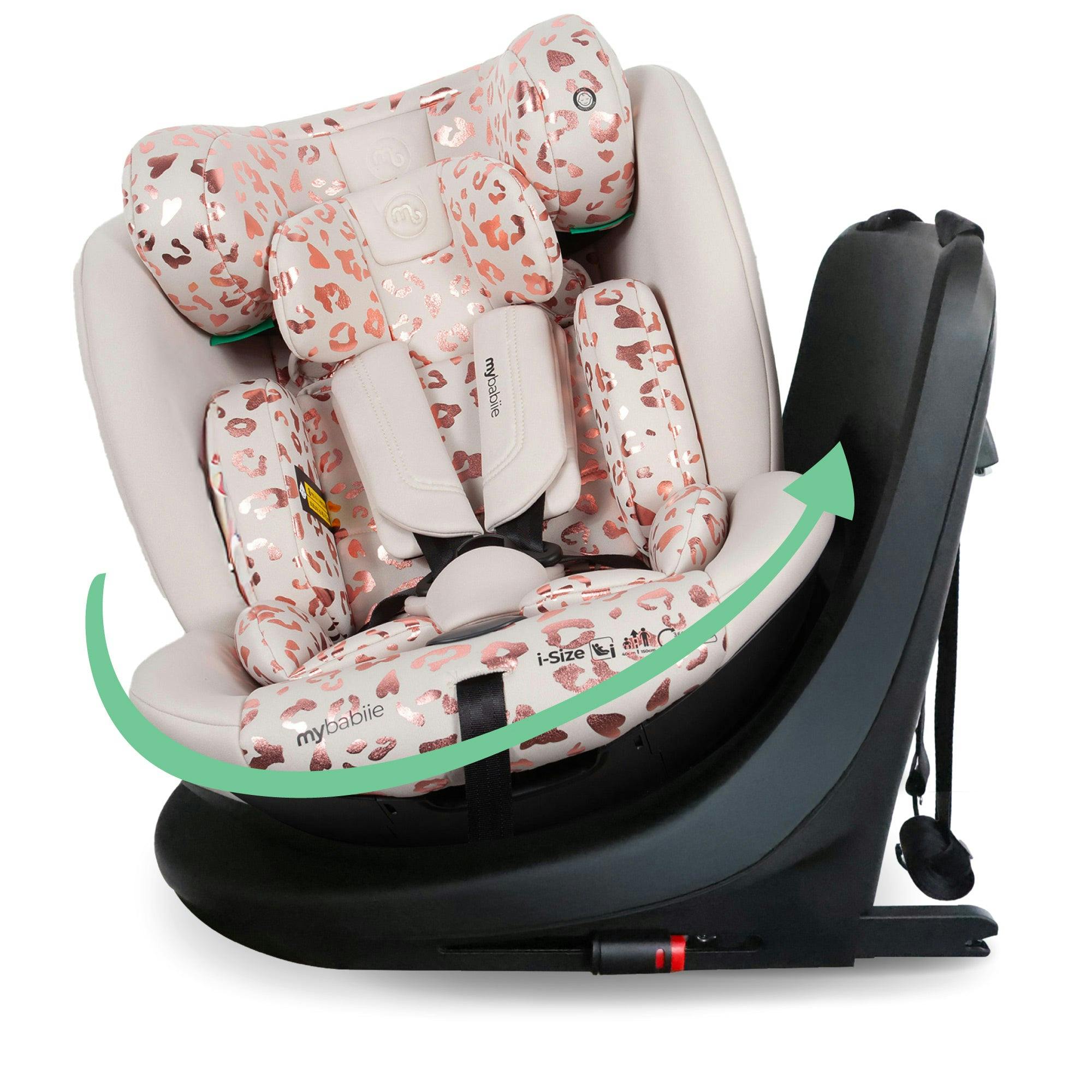 My Babiie Pink Mbcs300 Easy Spin R129 Car Seat With Top Tether - Leopard
