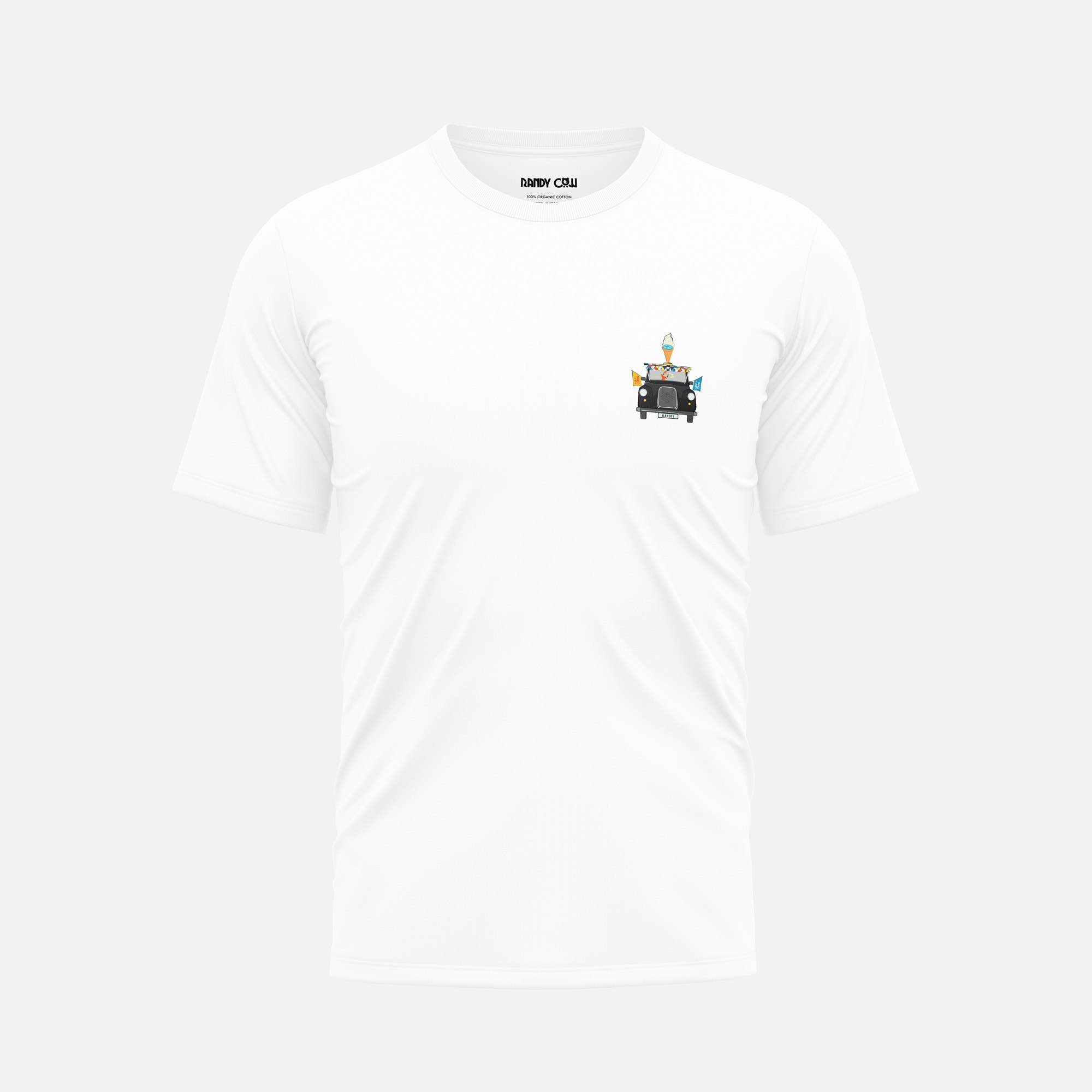 Randy Cow Black/White London Beach Club Taxi - Organic Cotton T-Shirt - 2 - Without Back Graphic