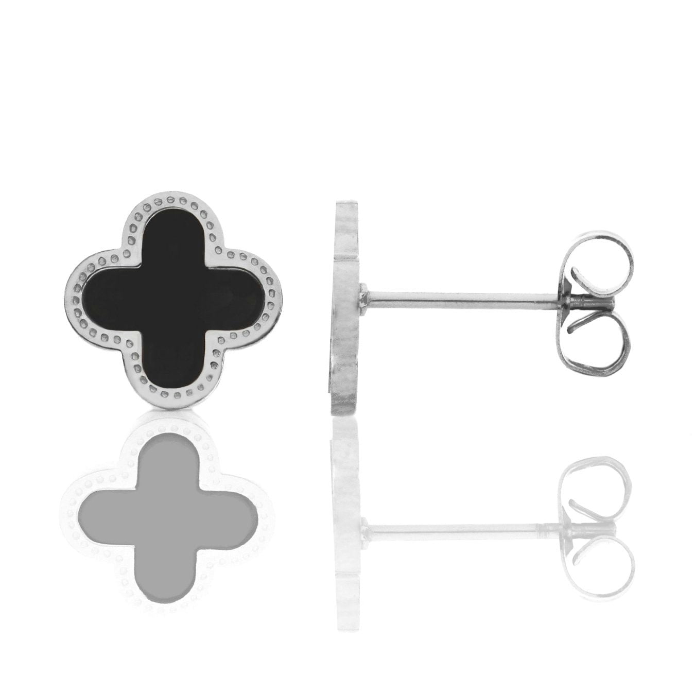 Say It With Silver/Black Clover Earrings - Stainless Steel ( Plated & Black)