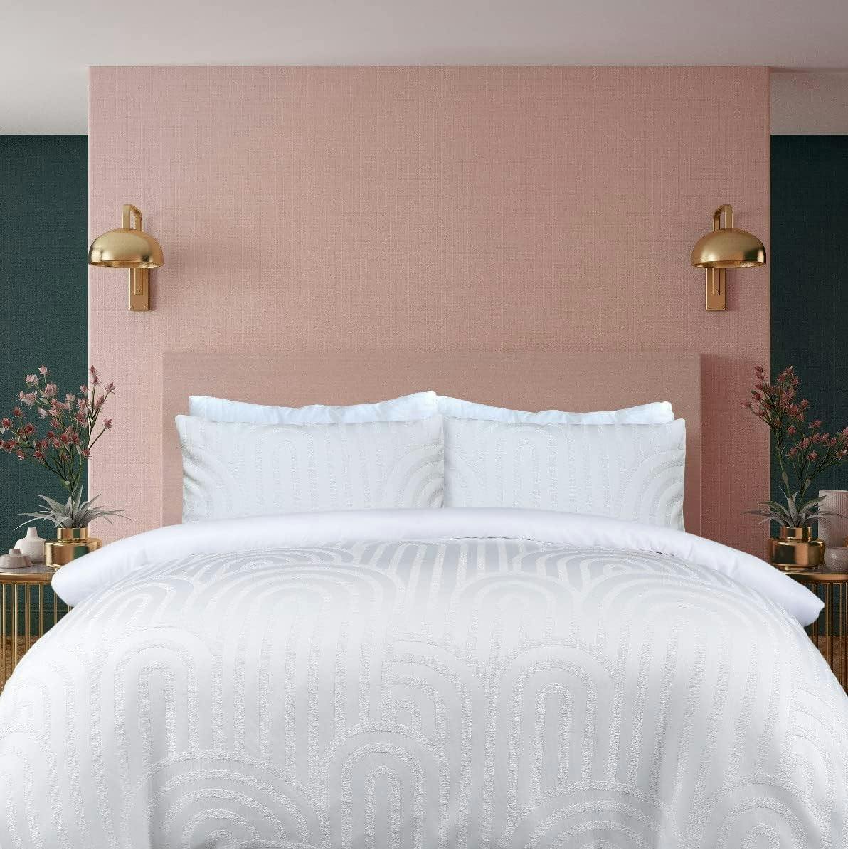Rackhams White Luxury Hotel Quality Reversible Tufted Arch Duvet Cover With Pillowcases - Single (135Cm X 200Cm)