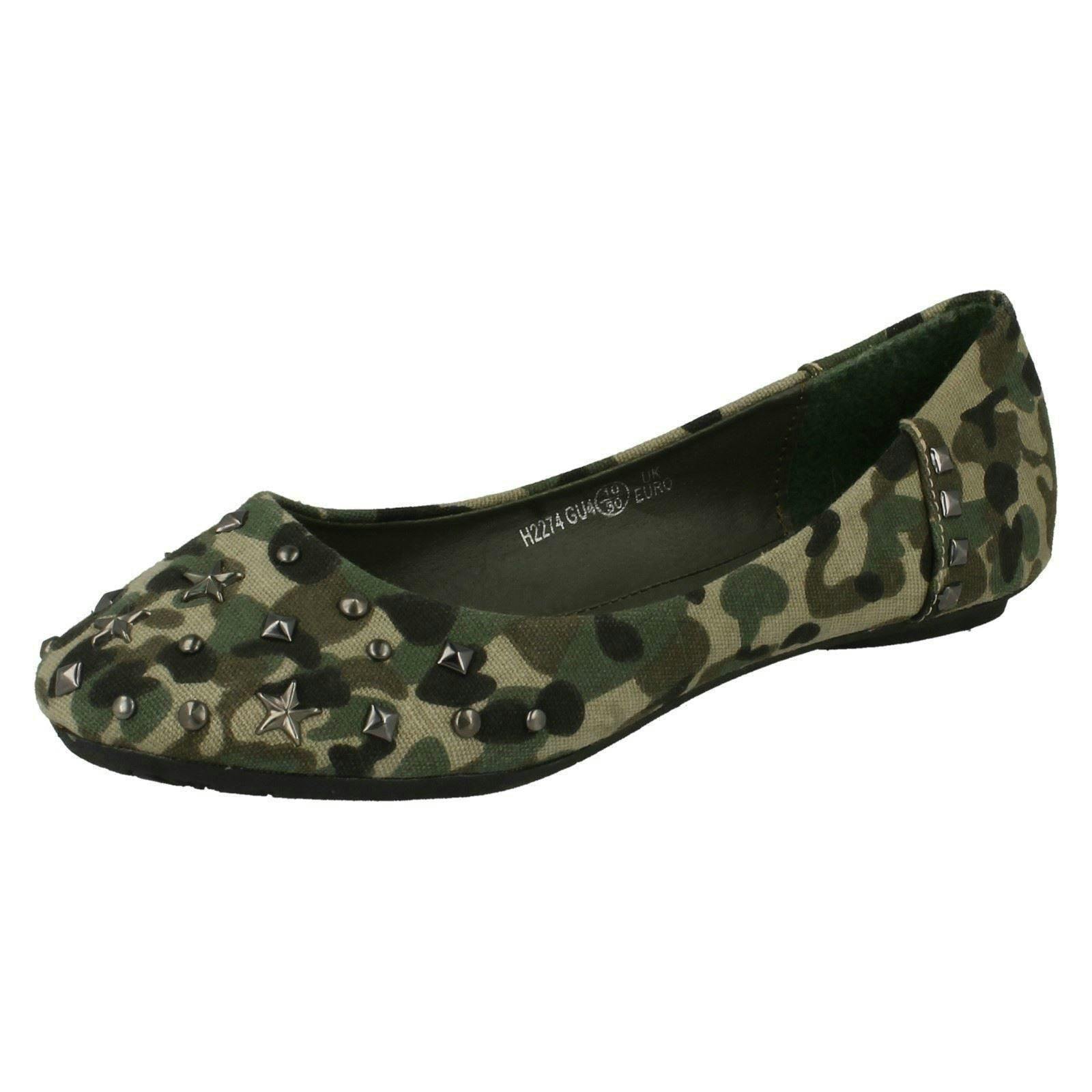 Spot On Girls Studded Ballerina Flats - Camouflage - Uk 13 Child