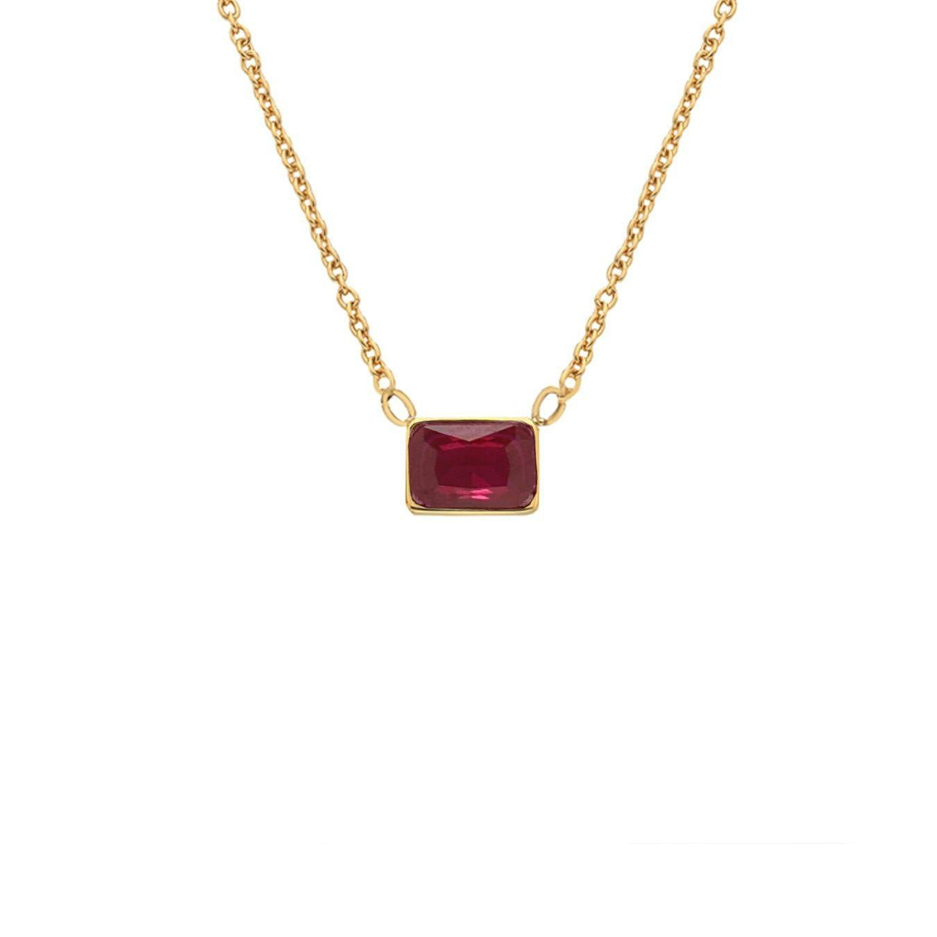 Say It With Yellow/Gold Emerald Cut Birthstone Necklace - October - Opal