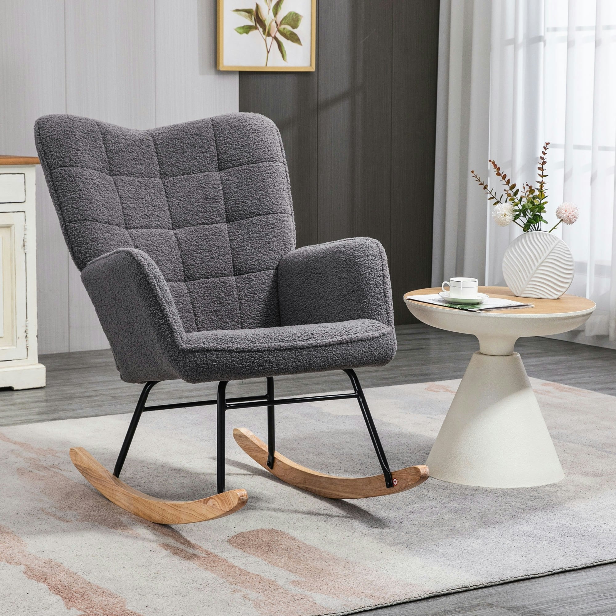 Homcom Dark/Grey Wingback Rocking Chair For Nursing With Steel Frame