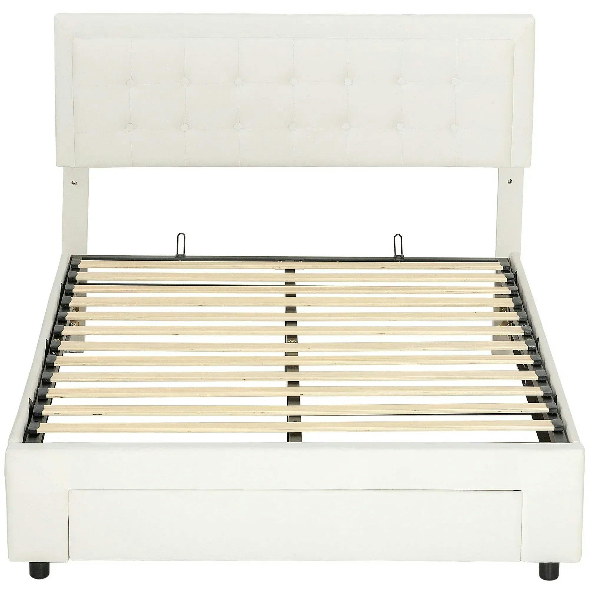 HOMCOM Velvet Bed Frame with Storage - Cream - Double - Image 4