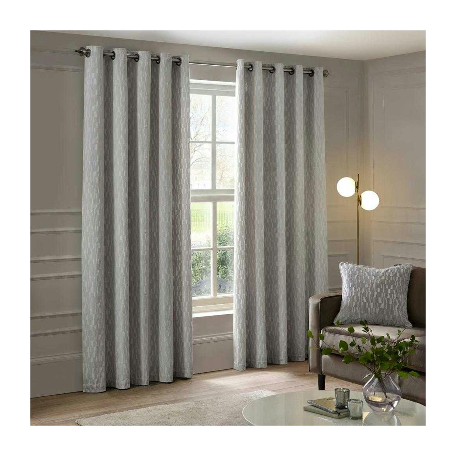 Rackhams Silver Manhattan Velvet Eyelet Curtains - 168Cm X 229Cm - 100% Polyester