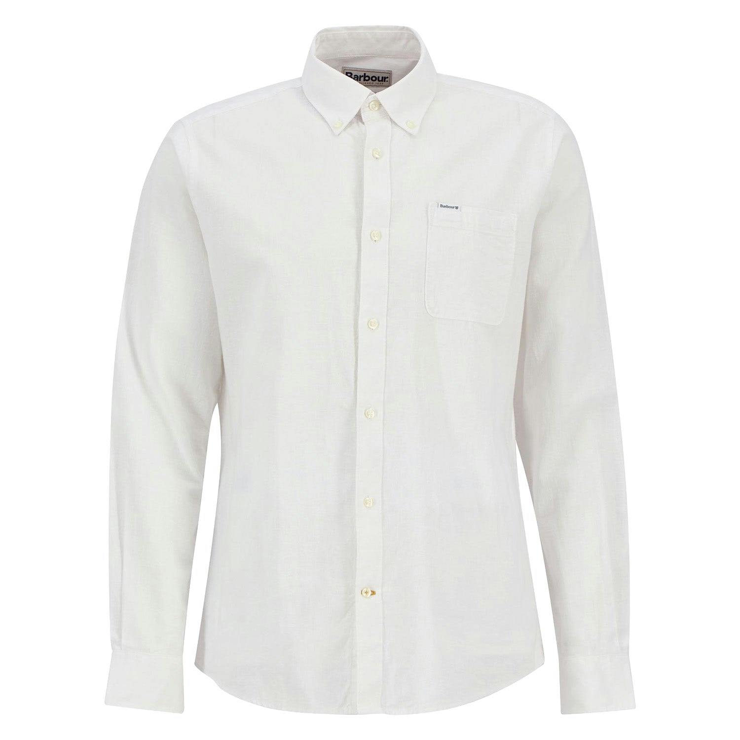 Barbour White Nelson Linen Tailored Shirt - Large