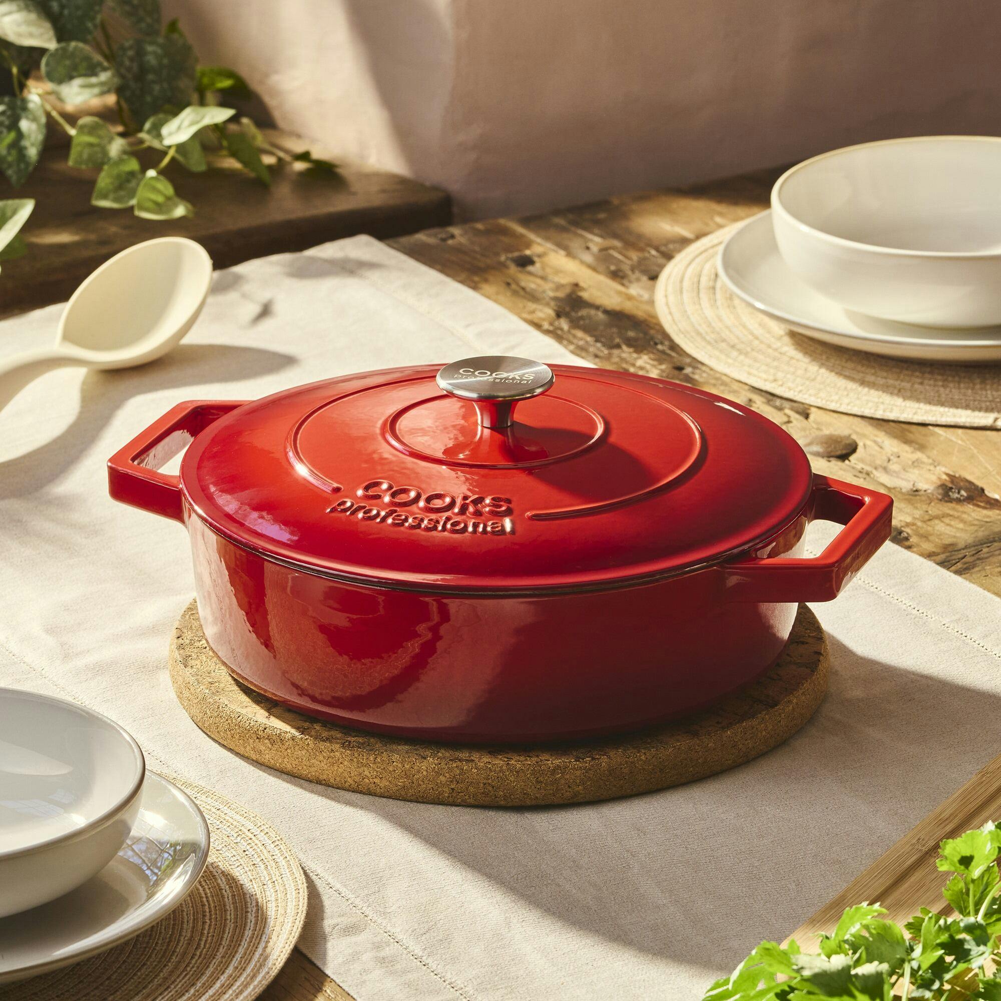 Cooks Professional Red 28Cm Shallow Cast Iron Casserole |