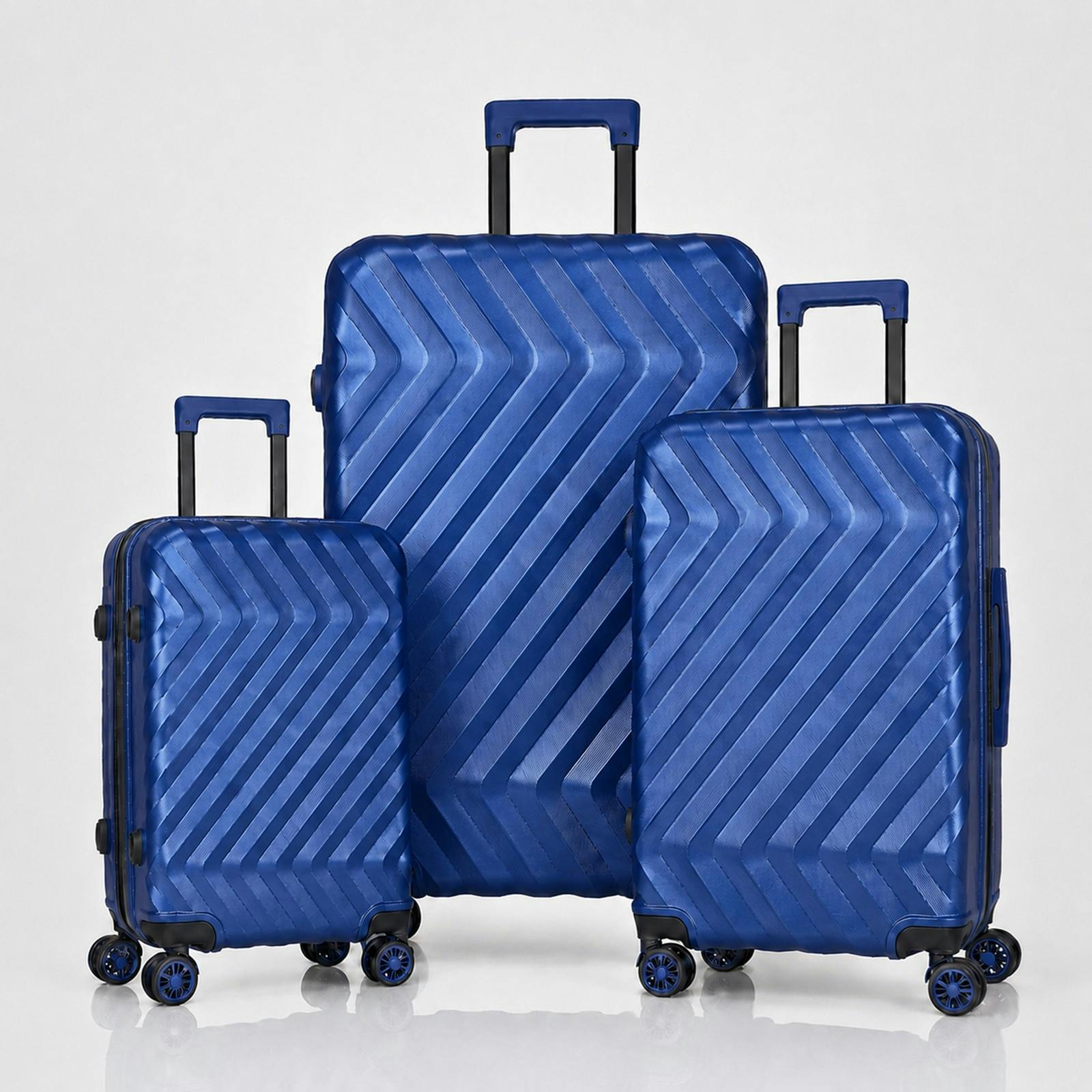 Gr8 Home Blue 3 Piece Hard Shell Luggage Suitcase Set Cabin Medium Large Tsa Lock