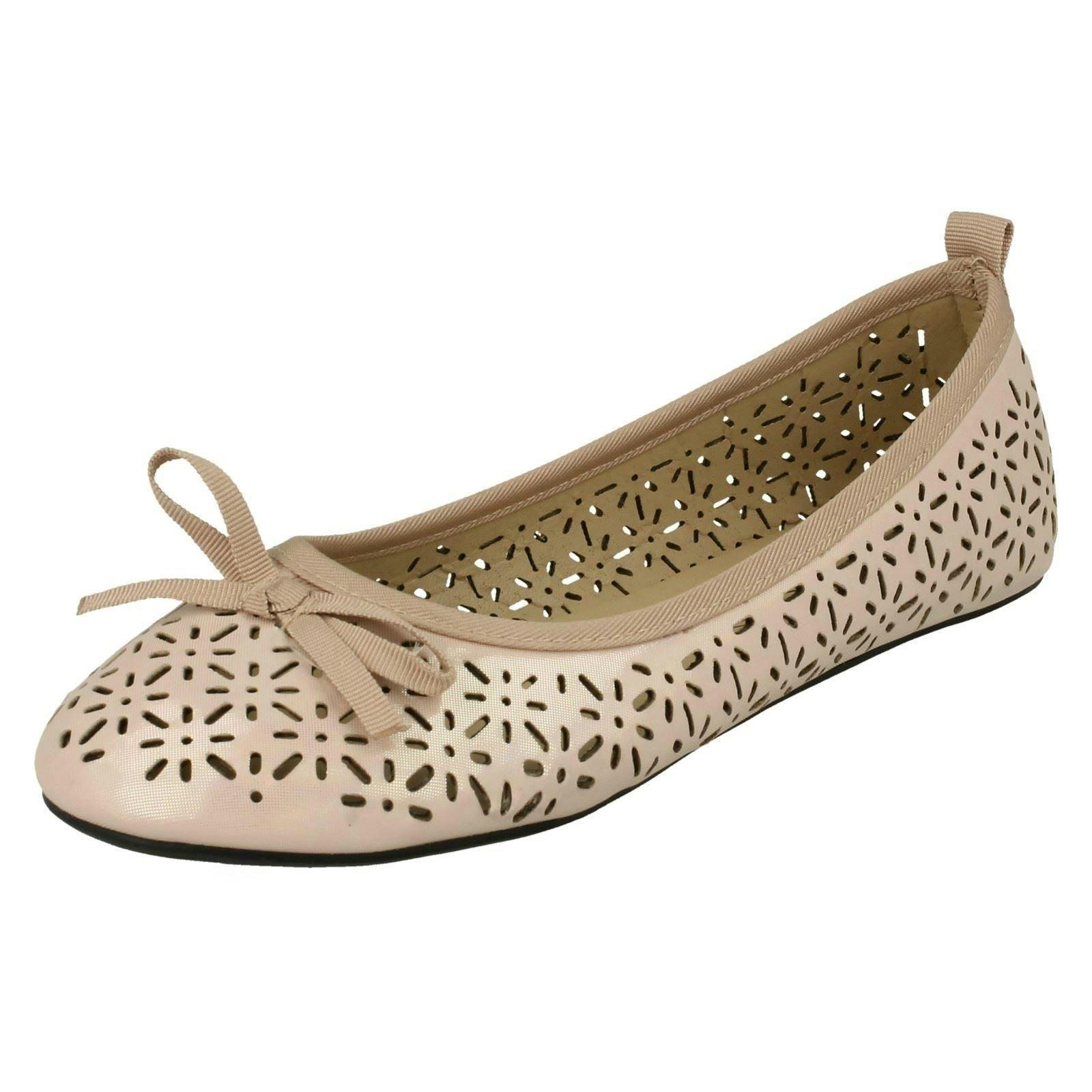 Spot On Girls Flat Ballerina Style Shoes - Nude - Uk 1 Child