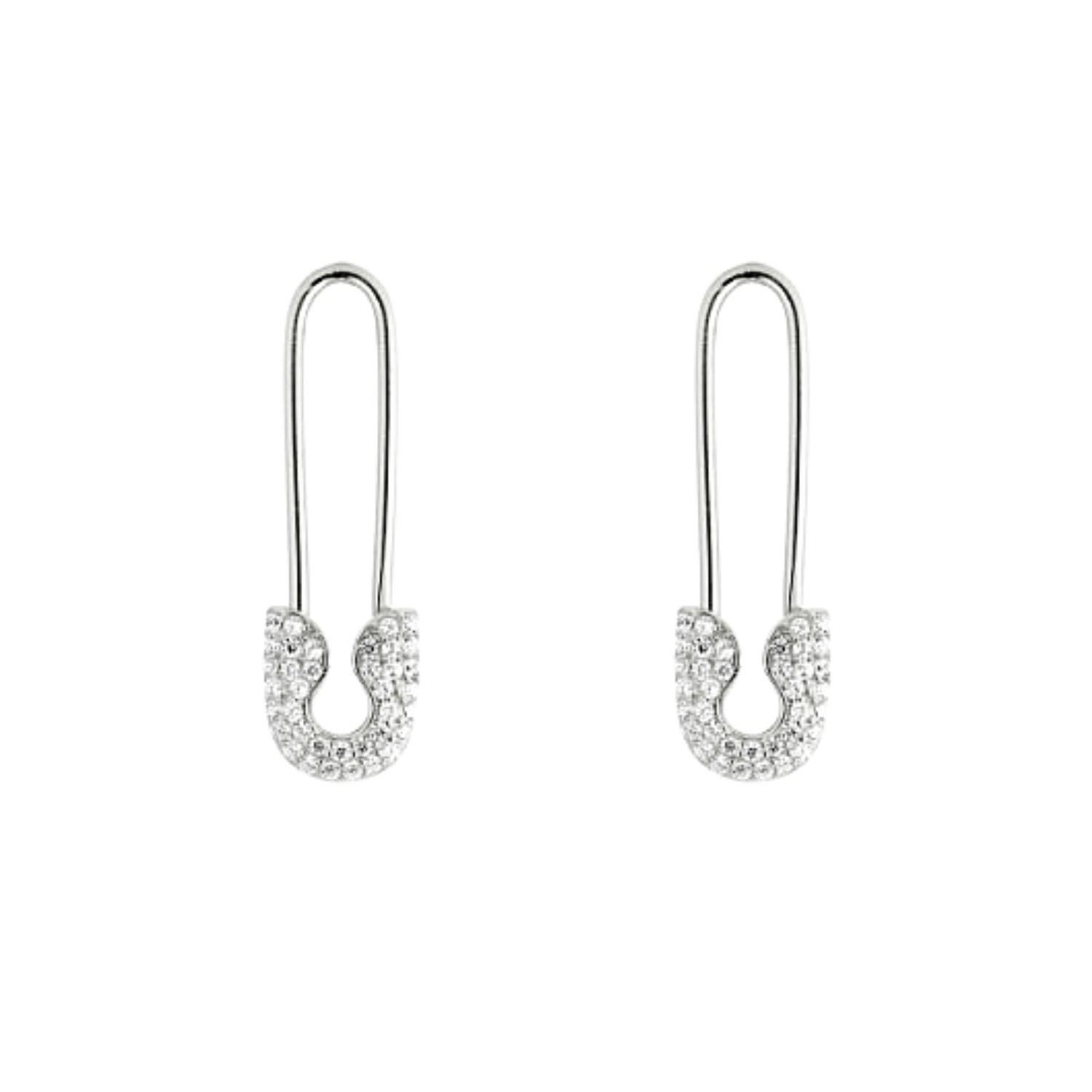 Spero London Silver Pave Safety Pin Earrings Jewelled Sterling