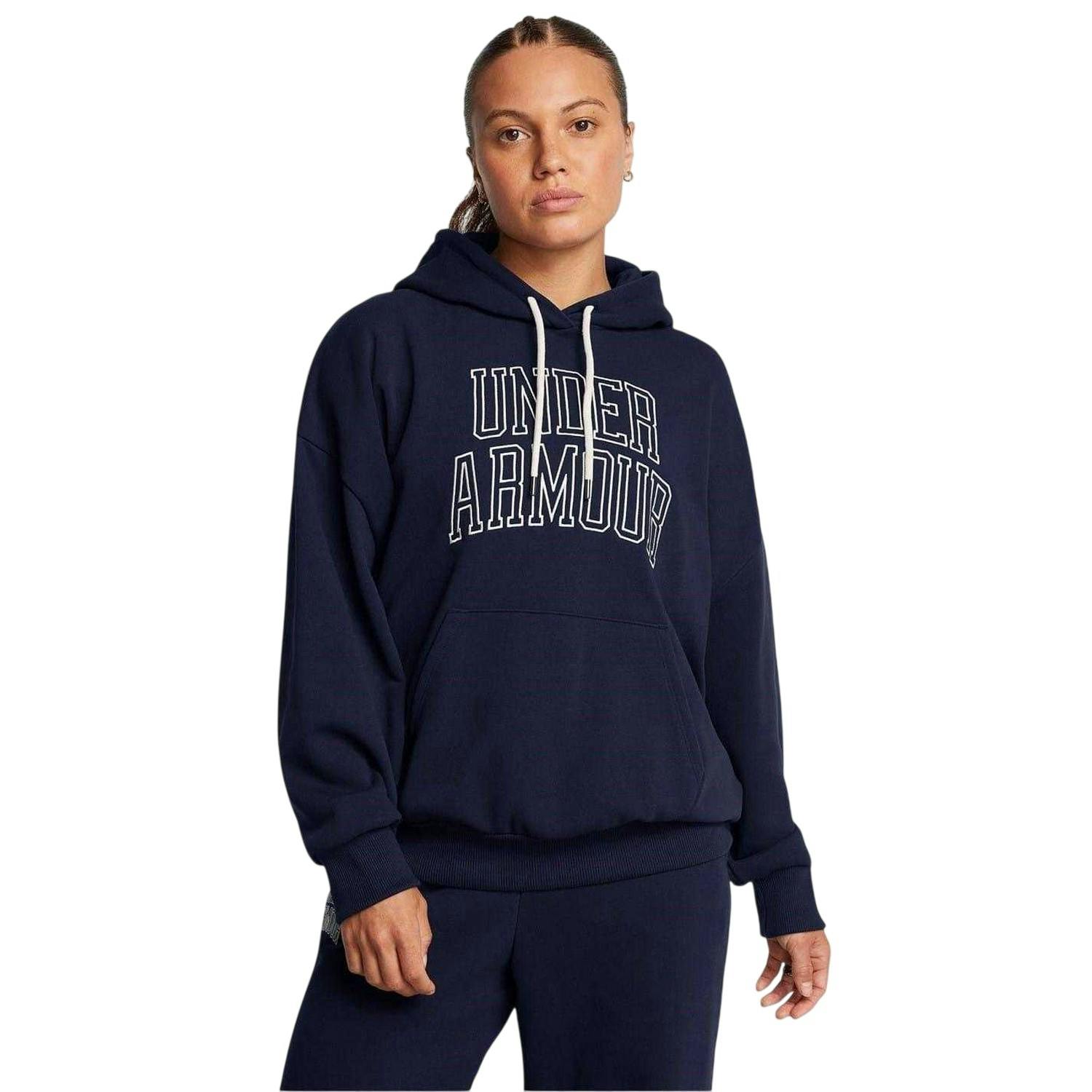 Under Armour Women's Blue Icon Icon Drop Shoulder Oversized Hoodie - 8 Uk - 100% Cotton