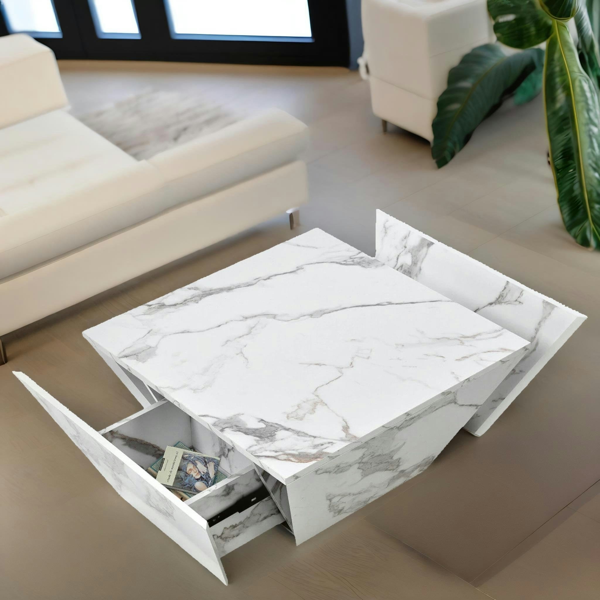 Rafaelo Mobilia Grain Marble Effect Coffee Table With Hidden Storage