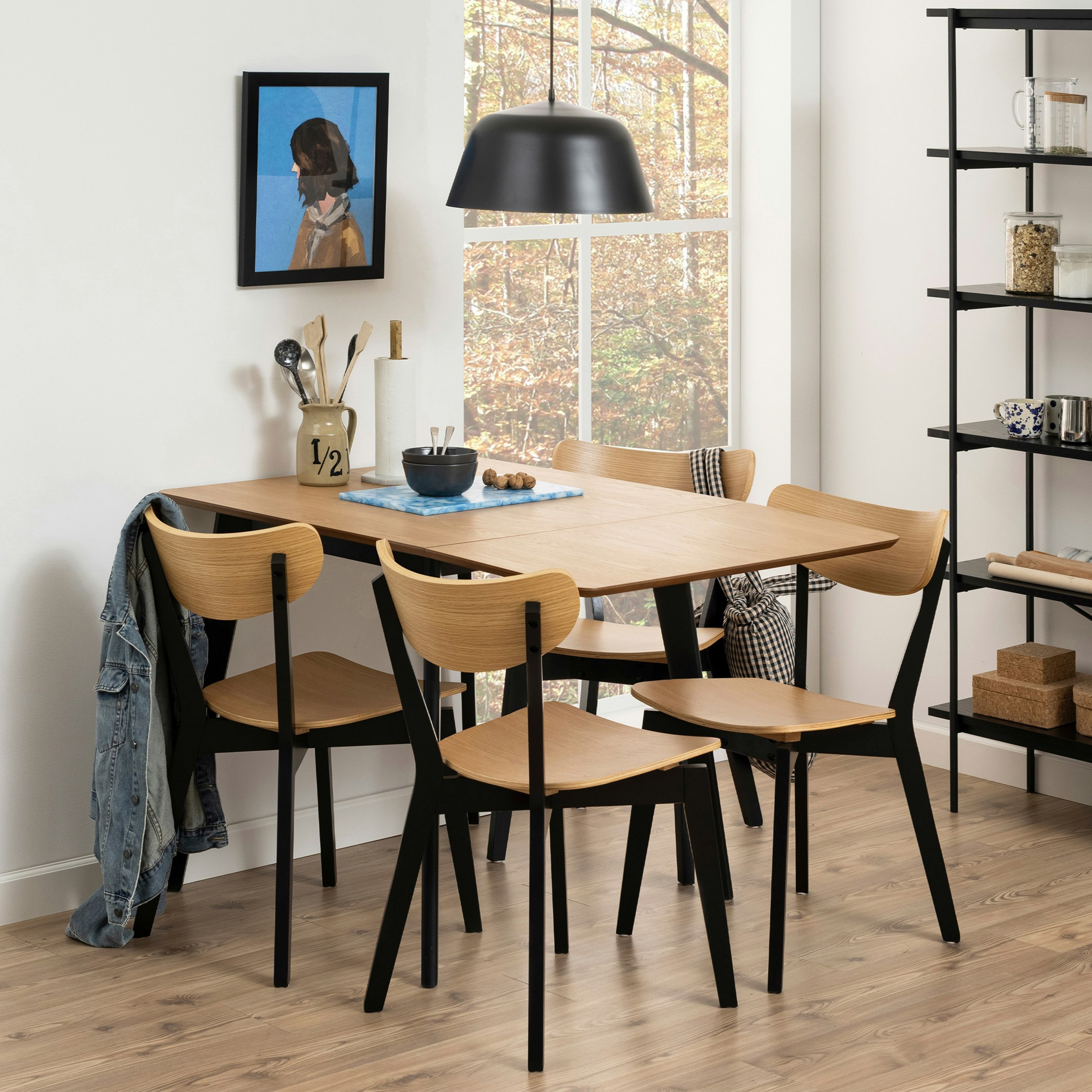 Furniture To Go Black Roxby Extending Dining Table 80-120Cm In Oak & Included 4 Roxby Dining Chairs In And Oak - No - Brown