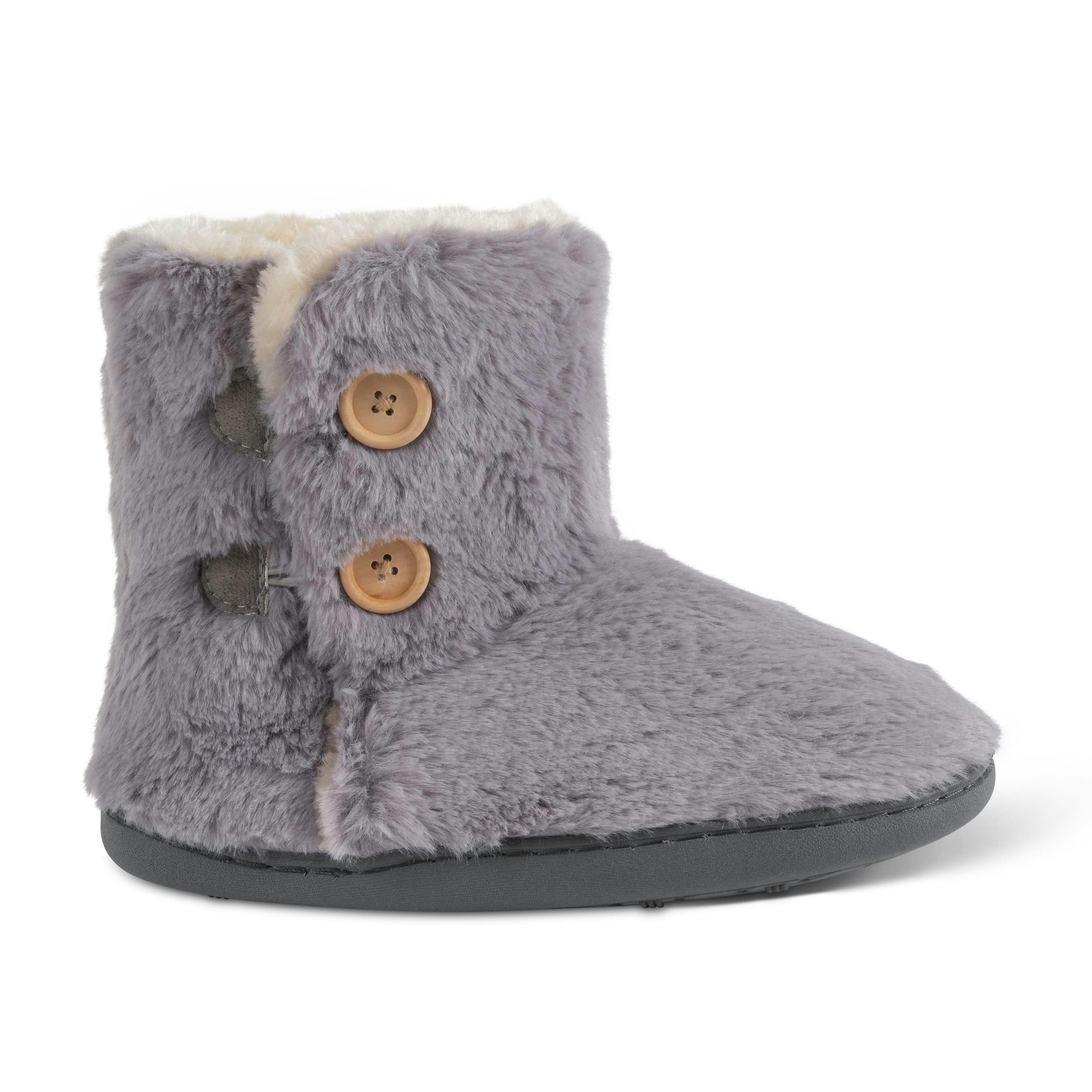 Viva Women's Grey Polar Memory Knitted Faux Fur Rubber Sole Winter Slippers - 5 - Mid