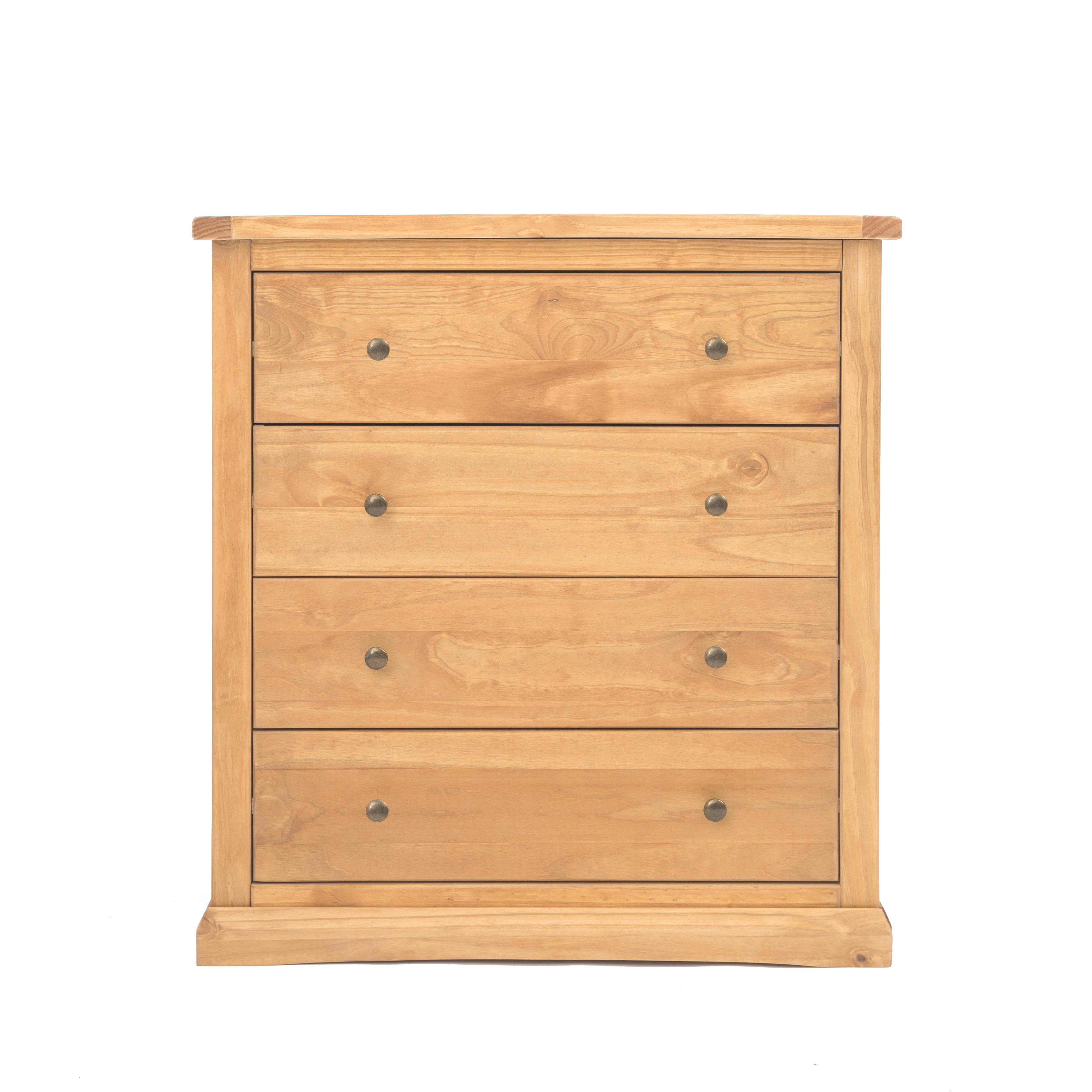 Lucca 4 Drawer Chest of Drawers - Antique Wax Finish - Brass Knobs - Solid Pine Wood & Veneers - Image 3
